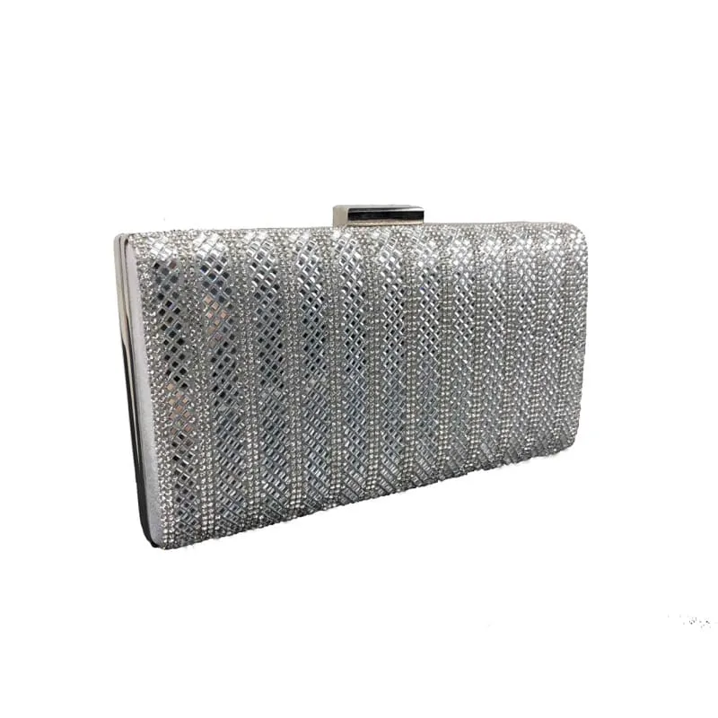 Crystal box clutch silver