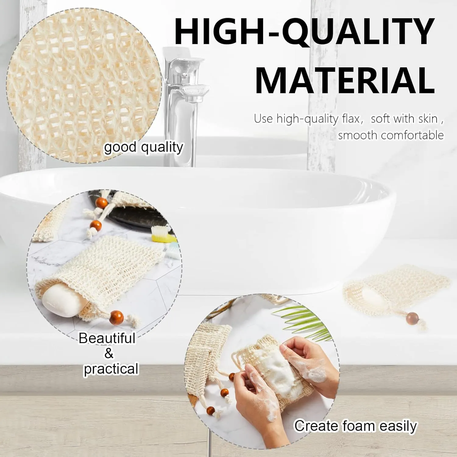 Cunhill 40 Pack Soap Saver Bag Exfoliating Sisal Soap Pouch with Drawstring Bar Wooden Bead Foaming and Drying Exfoliating Net for Bath and Shower