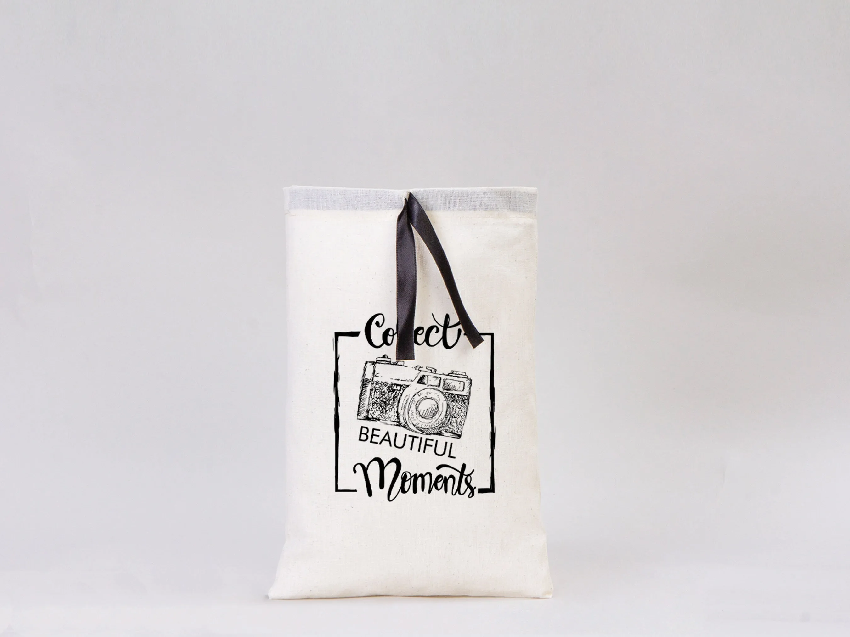 Custom Logo Printed Cotton Bags, 8"W x 12"H (20 x 30 cm)  Bridal Gifts, Black Double Drawstring Pouch Bags, Party Favor Bags