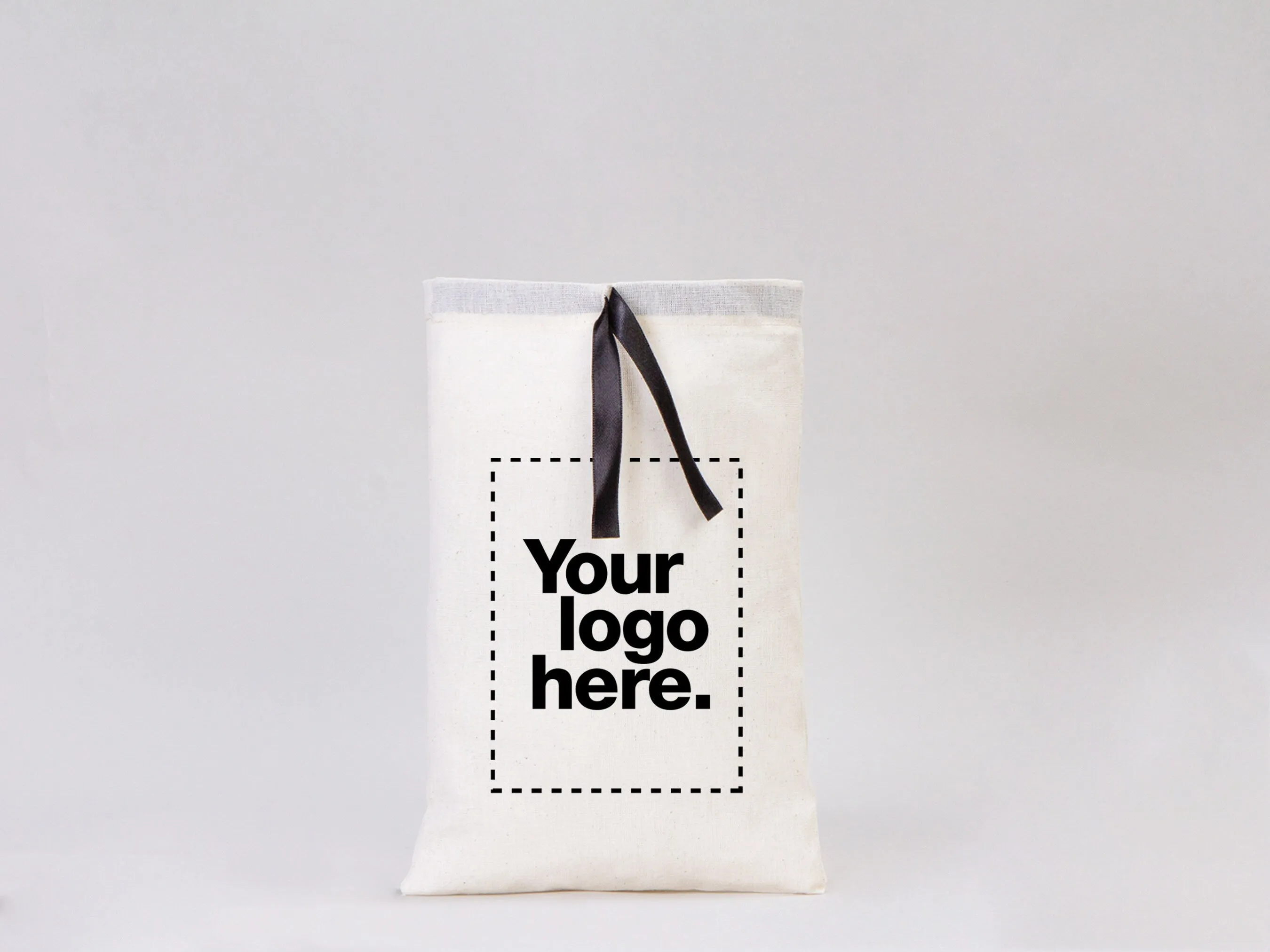Custom Logo Printed Cotton Bags, 8"W x 12"H (20 x 30 cm)  Bridal Gifts, Black Double Drawstring Pouch Bags, Party Favor Bags