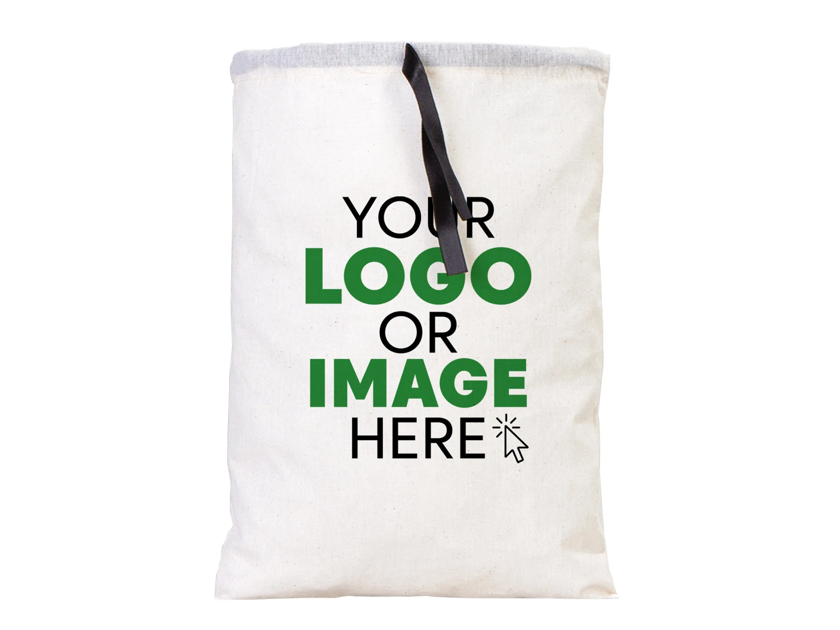Custom Logo Printed Cotton Bags, 8"W x 12"H (20 x 30 cm)  Bridal Gifts, Black Double Drawstring Pouch Bags, Party Favor Bags