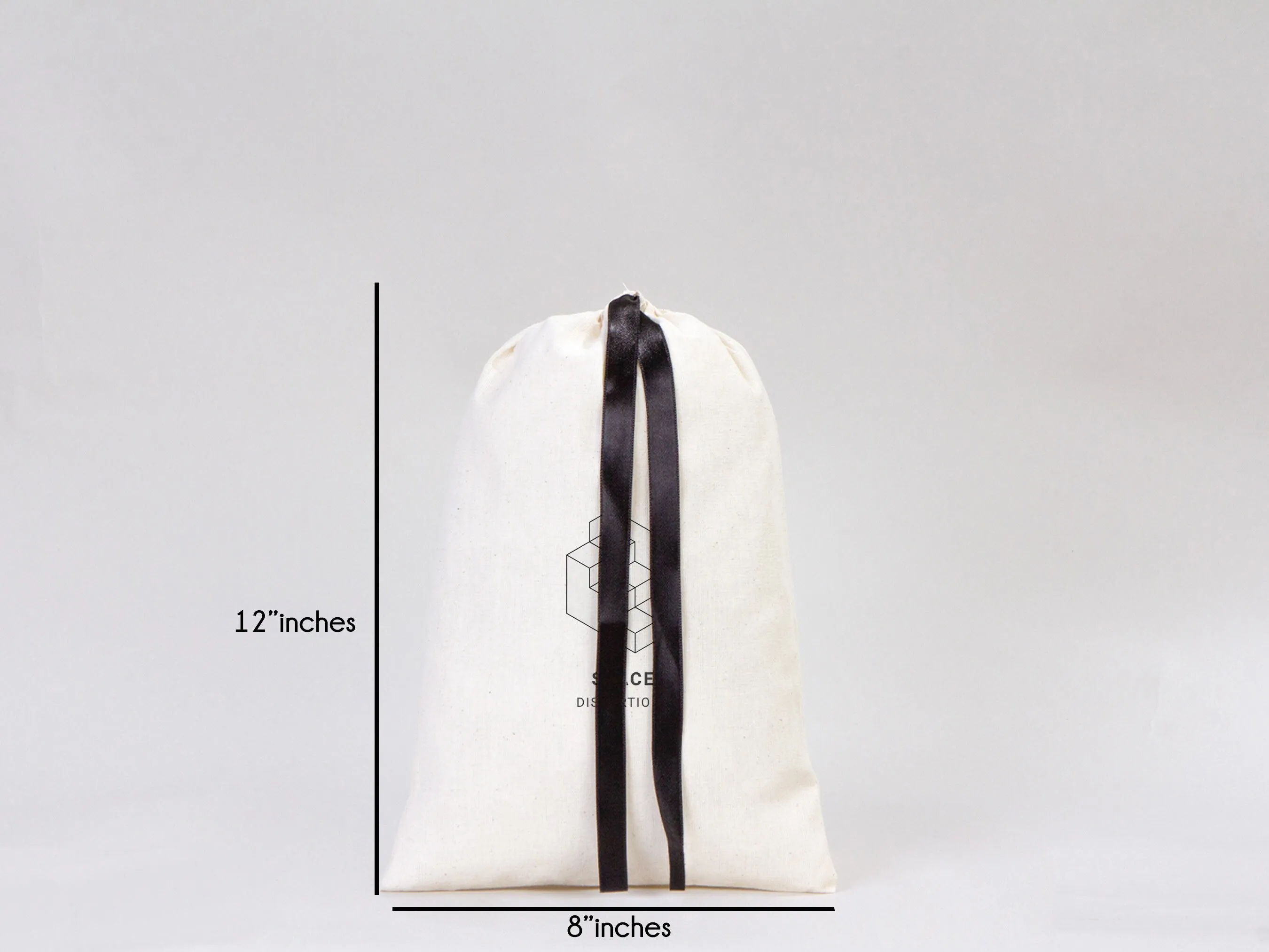 Custom Logo Printed Cotton Bags, 8"W x 12"H (20 x 30 cm)  Bridal Gifts, Black Double Drawstring Pouch Bags, Party Favor Bags