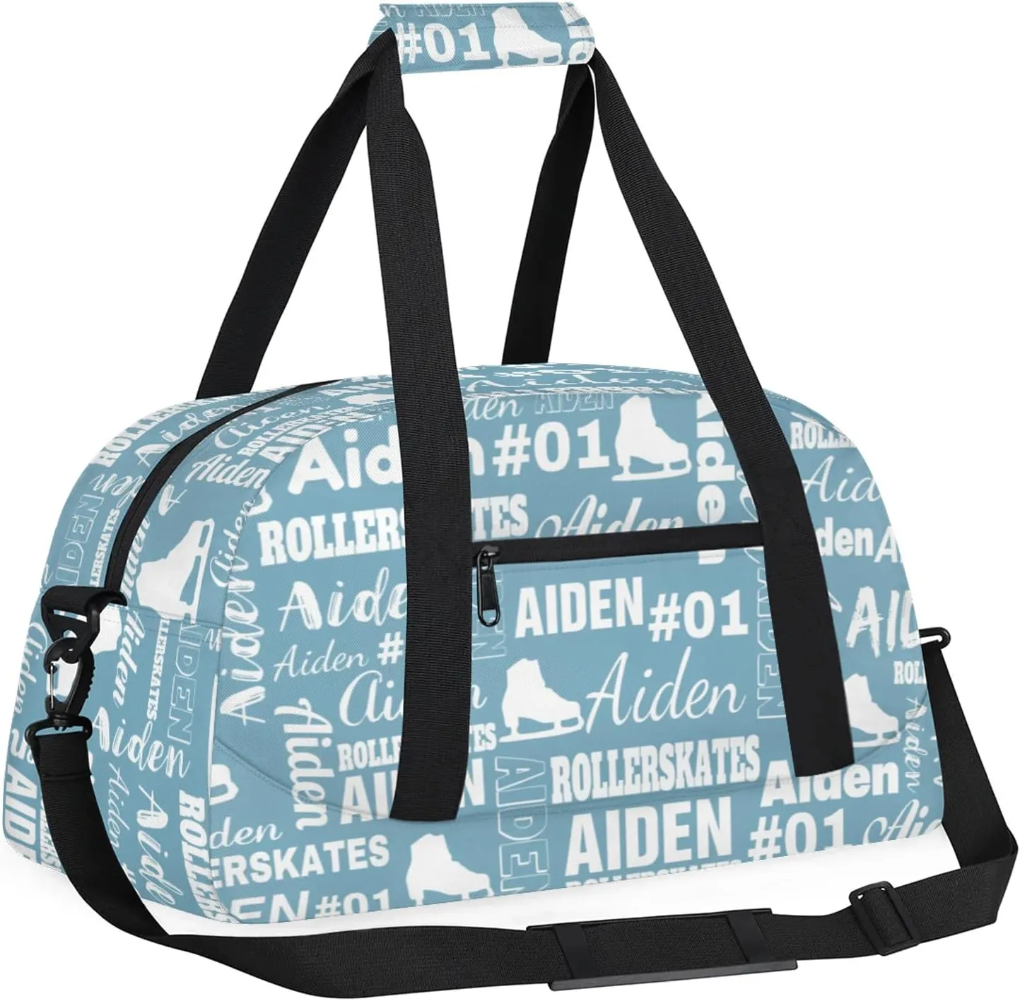 Custom Name Roller Skates Duffle Bags Personalized Number Sports Gym Bag Weekender Overnight Training Bag, Light Blue