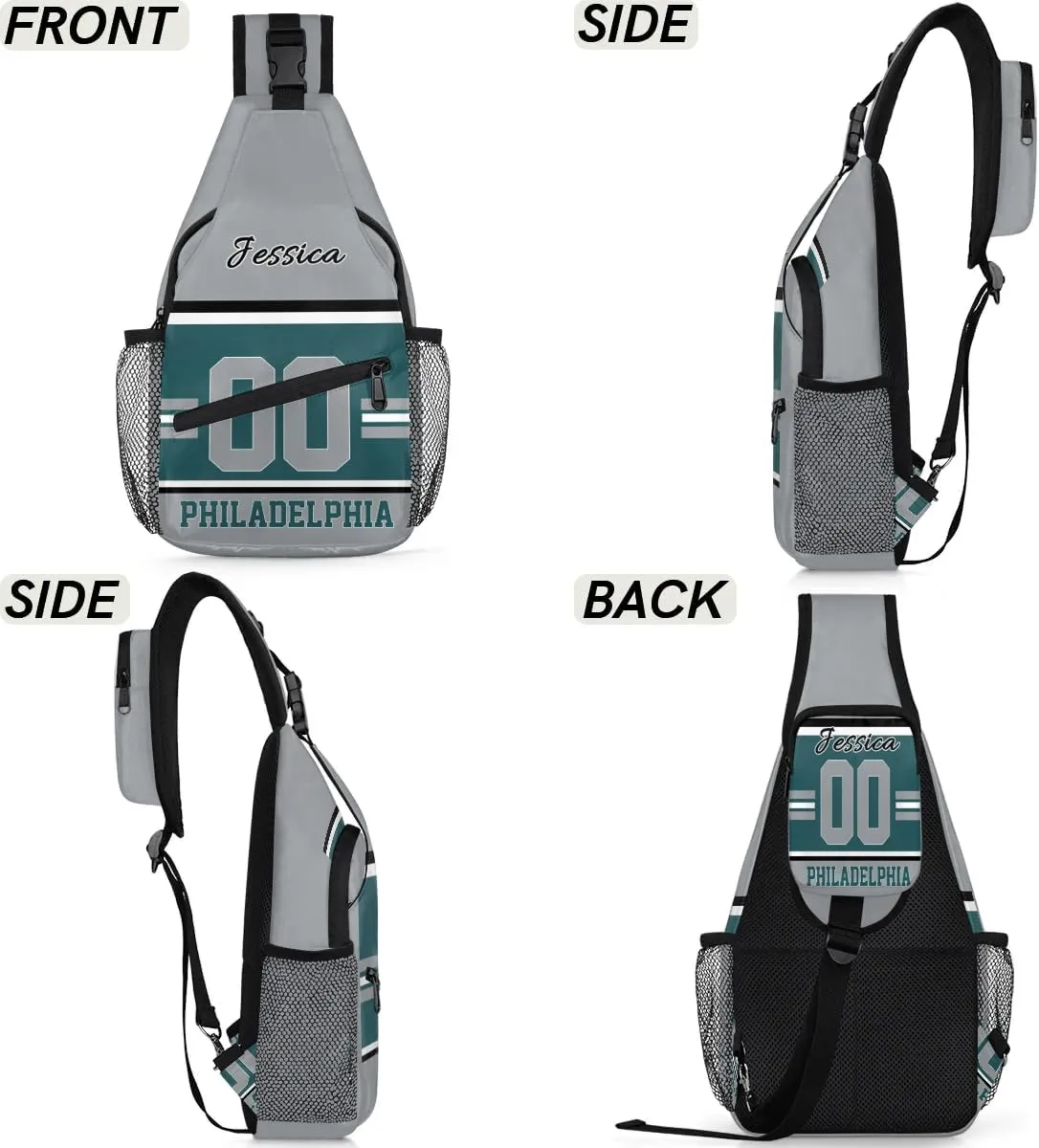 Custom Sling Bag, Personalized Rugby Sport Crossbody Bags for Men, Customize Name Sling Shoulder Backpack, Football Chest Bag Hiking Travel Daypack for Outdoor, Philadelphia