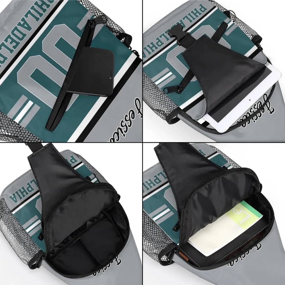 Custom Sling Bag, Personalized Rugby Sport Crossbody Bags for Men, Customize Name Sling Shoulder Backpack, Football Chest Bag Hiking Travel Daypack for Outdoor, Philadelphia