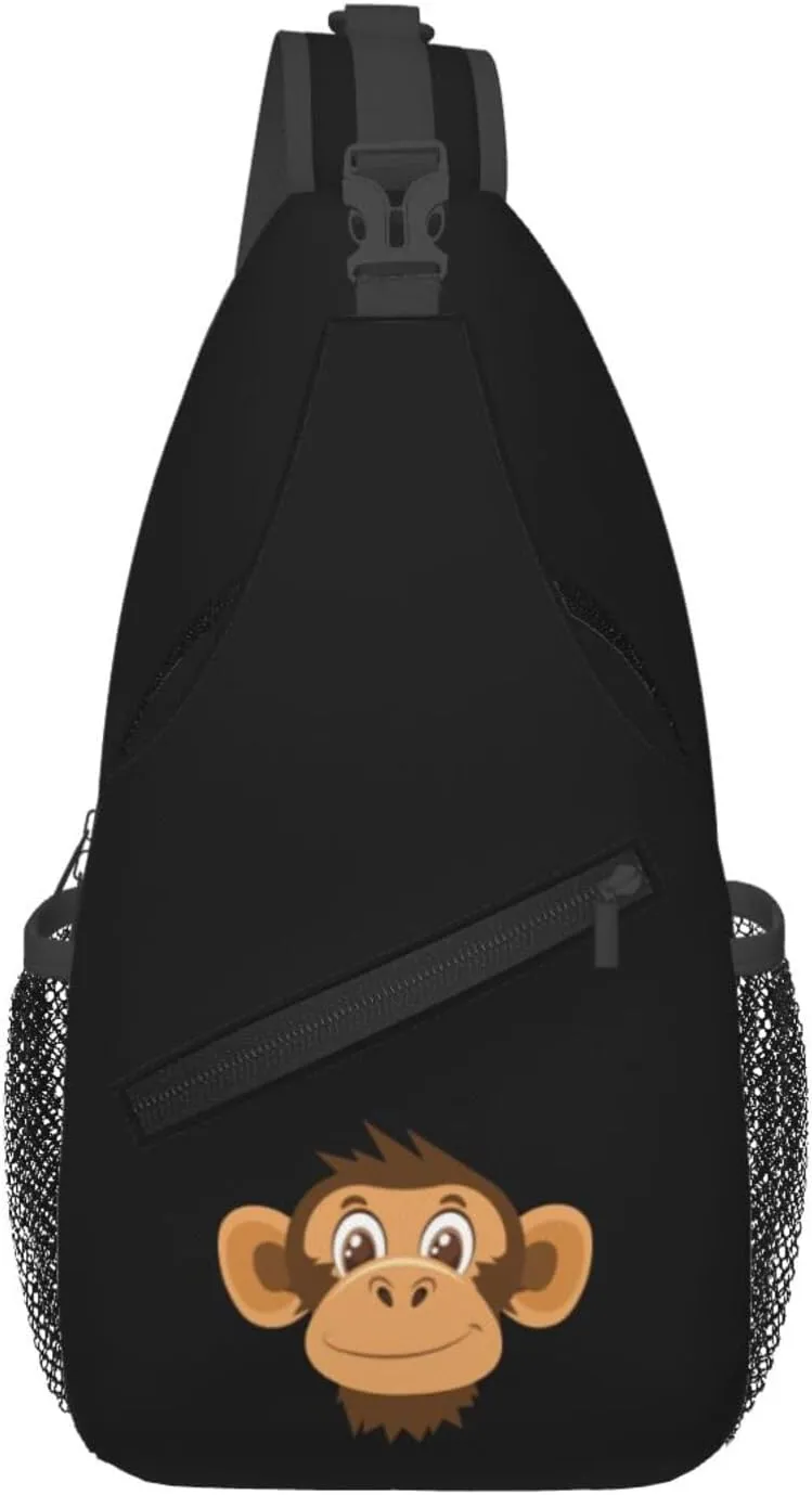 Cute Cartoon Monkey Head Crossbody Bags For Women Men Chest Backpack Gym Shoulder Bag Travel Outdoor Sports Casual Crossbody Bags