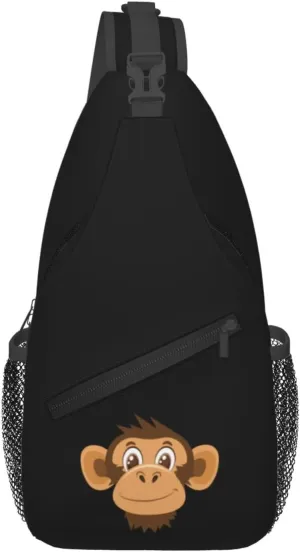 Cute Cartoon Monkey Head Crossbody Bags For Women Men Chest Backpack Gym Shoulder Bag Travel Outdoor Sports Casual Crossbody Bags