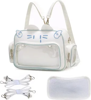 Cute Cat Ita Bag Backpack Crossbody Bag for Girls Kawaii Shoulder Bags Pin Display Backpack with Insert (White)