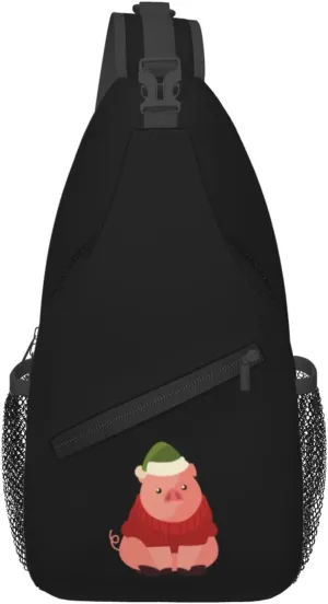 Cute Christmas Pig Crossbody Bags For Women Men Chest Backpack Gym Shoulder Bag Travel Outdoor Sports Casual Crossbody Bags