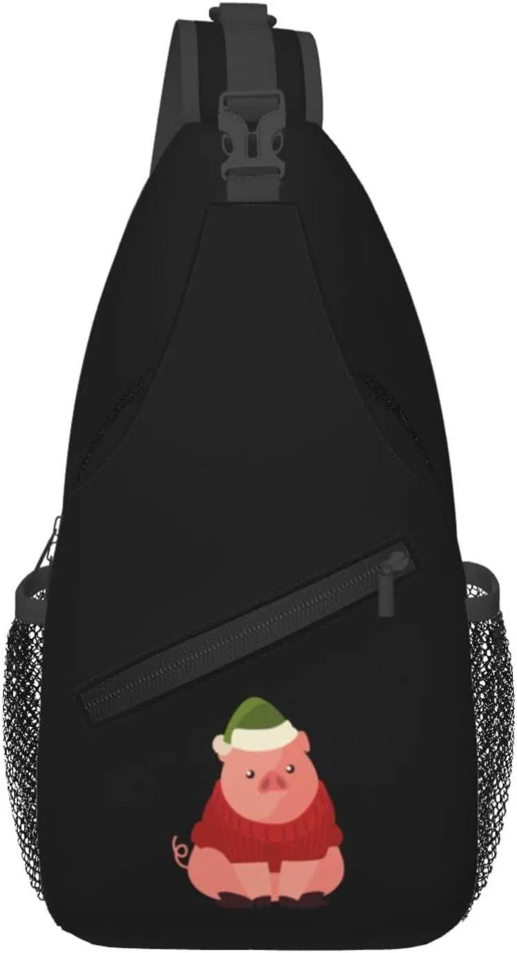 Cute Christmas Pig Crossbody Bags For Women Men Chest Backpack Gym Shoulder Bag Travel Outdoor Sports Casual Crossbody Bags