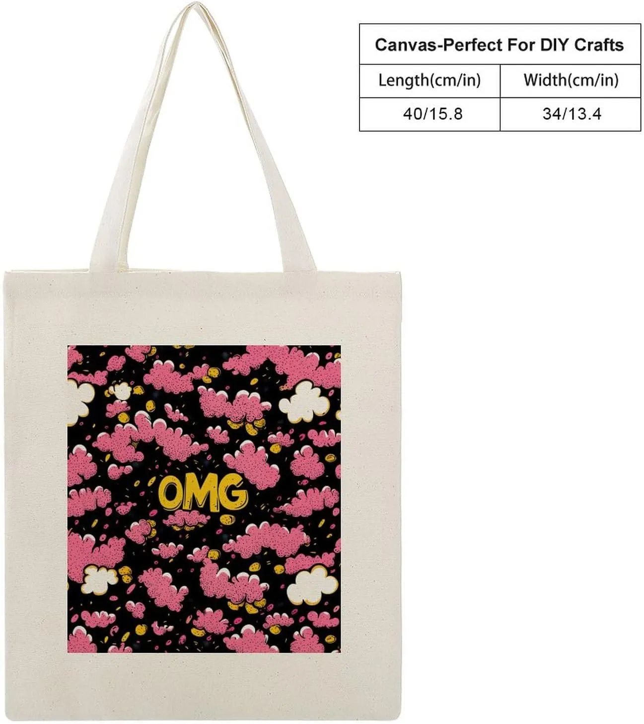 Cute Print Canvas Lightweight Tote Bags Casual Handbags Reusable Grocery Shopping Bag 13.4x15.8in