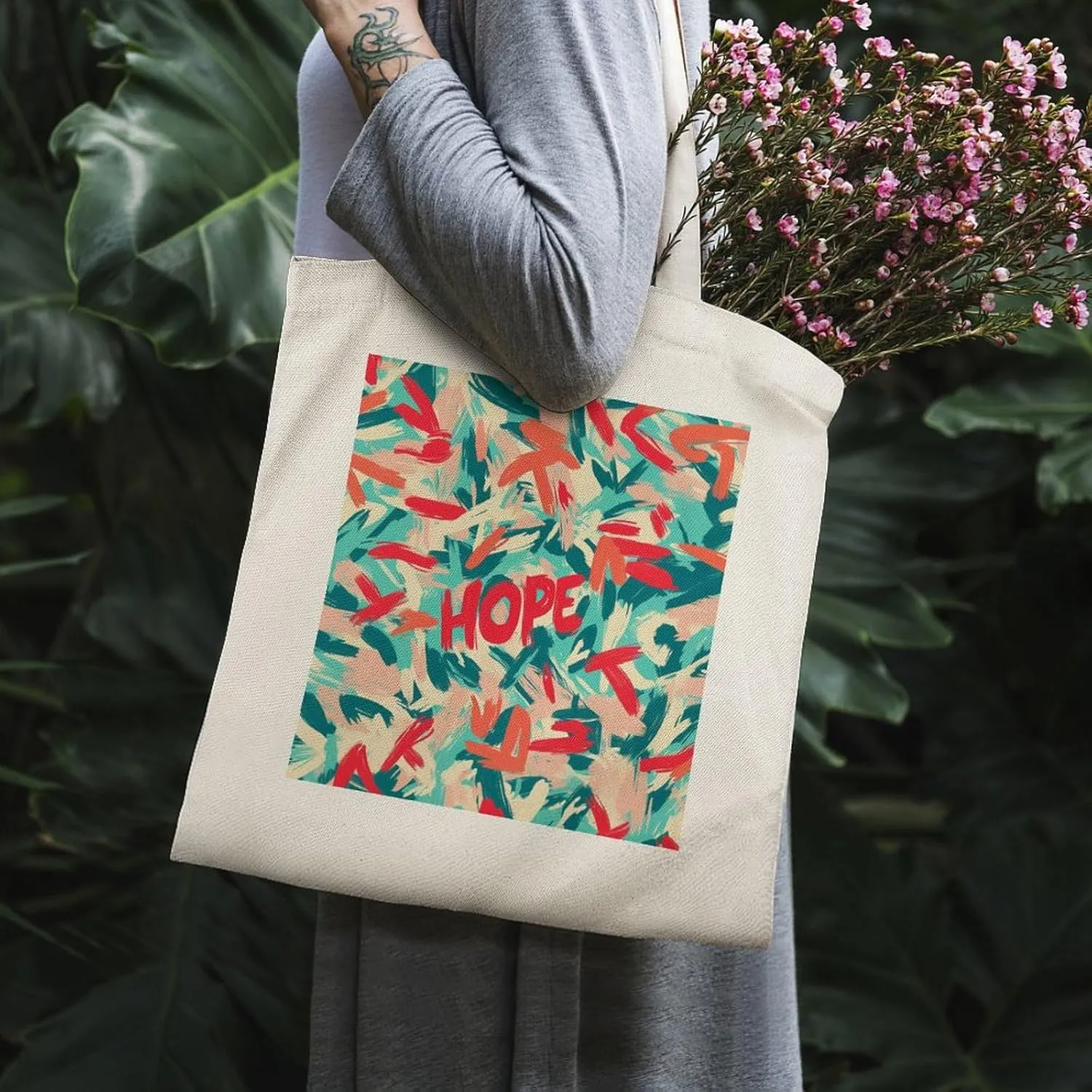 Cute Print Canvas Lightweight Tote Bags Casual Handbags Reusable Grocery Shopping Bag 13.4x15.8in