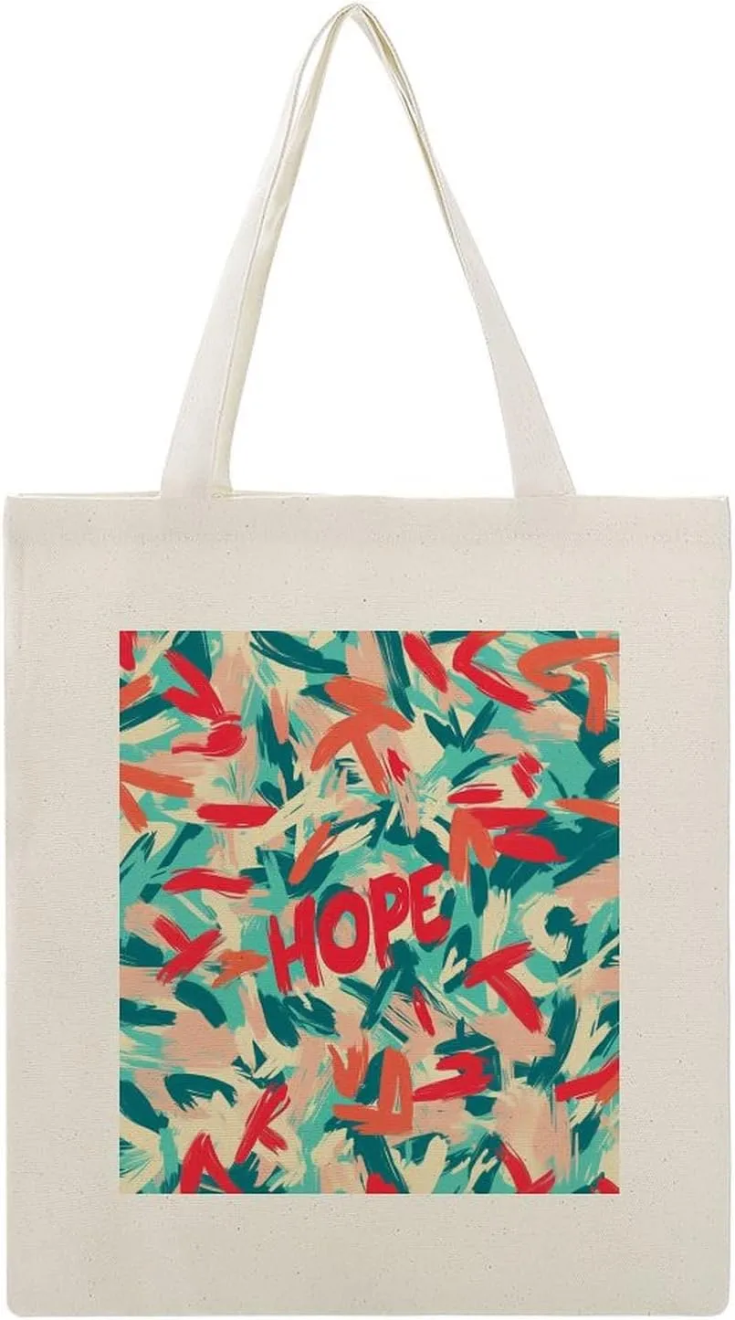 Cute Print Canvas Lightweight Tote Bags Casual Handbags Reusable Grocery Shopping Bag 13.4x15.8in