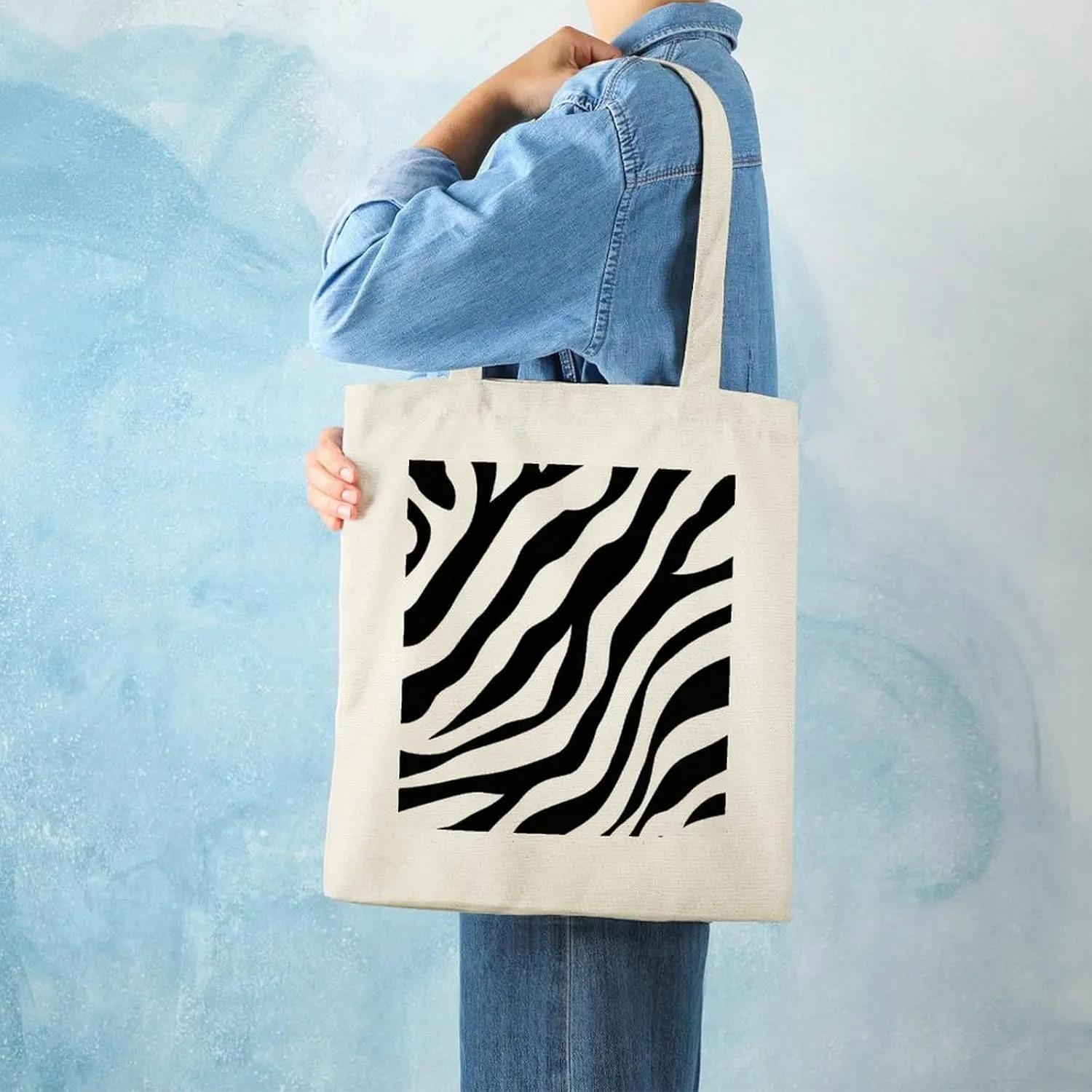 Cute Print Canvas Lightweight Tote Bags Casual Handbags Reusable Grocery Shopping Bag 13.4x15.8in