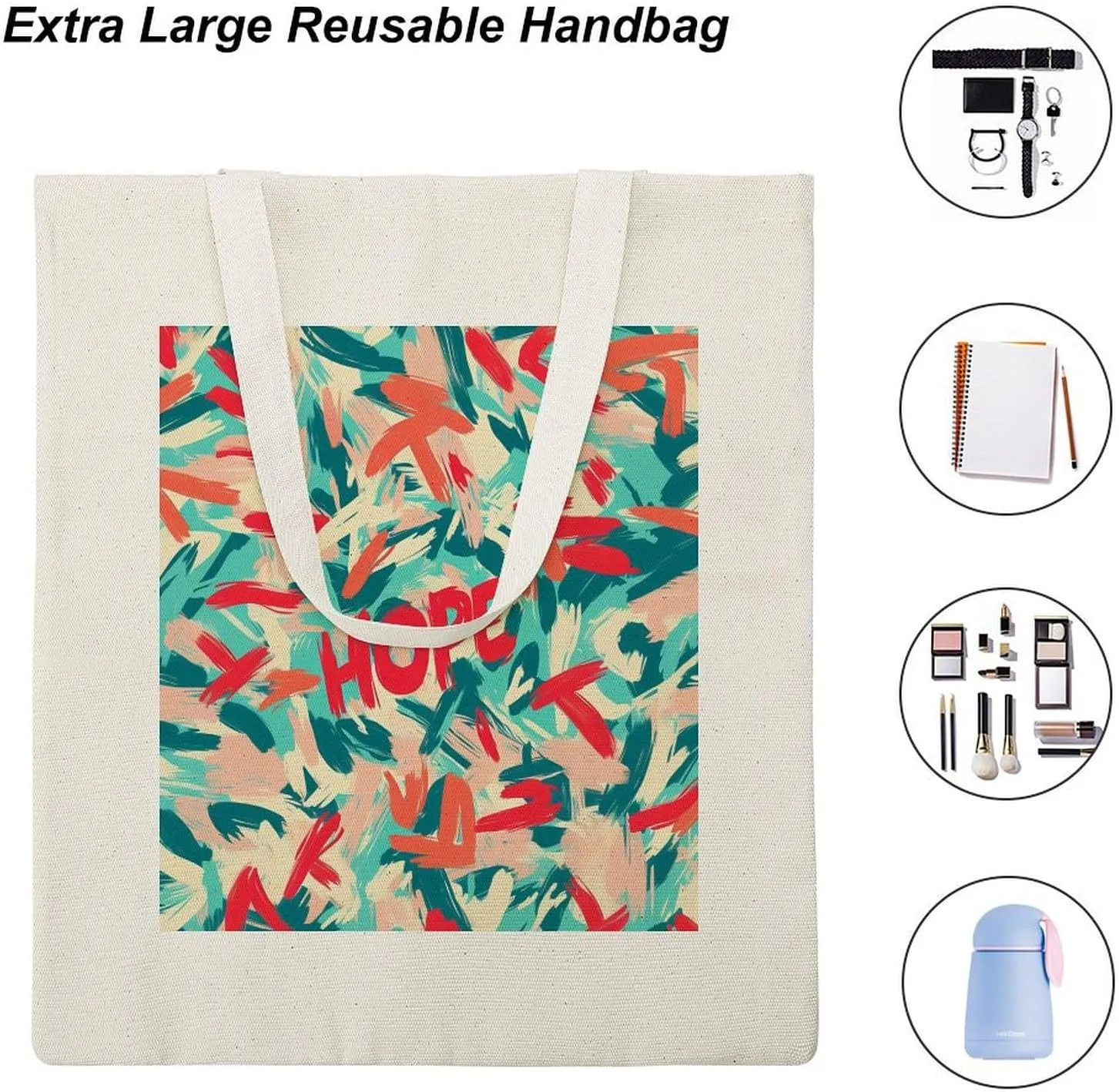 Cute Print Canvas Lightweight Tote Bags Casual Handbags Reusable Grocery Shopping Bag 13.4x15.8in