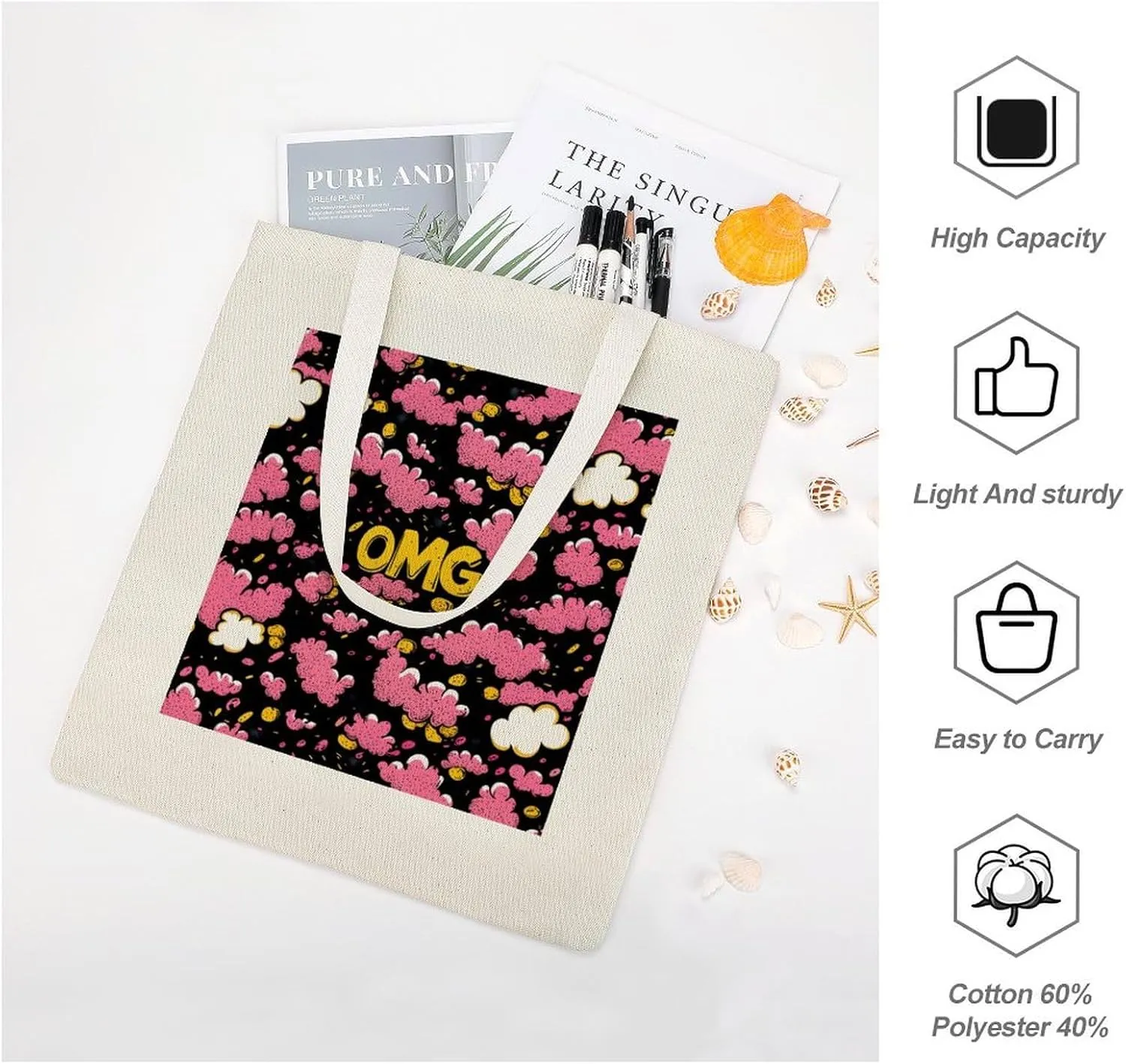 Cute Print Canvas Lightweight Tote Bags Casual Handbags Reusable Grocery Shopping Bag 13.4x15.8in