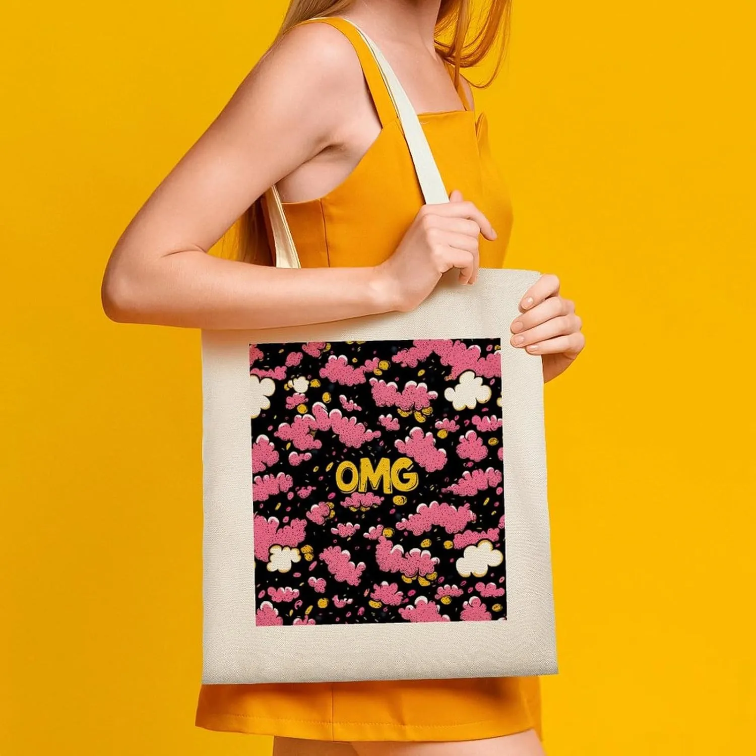 Cute Print Canvas Lightweight Tote Bags Casual Handbags Reusable Grocery Shopping Bag 13.4x15.8in
