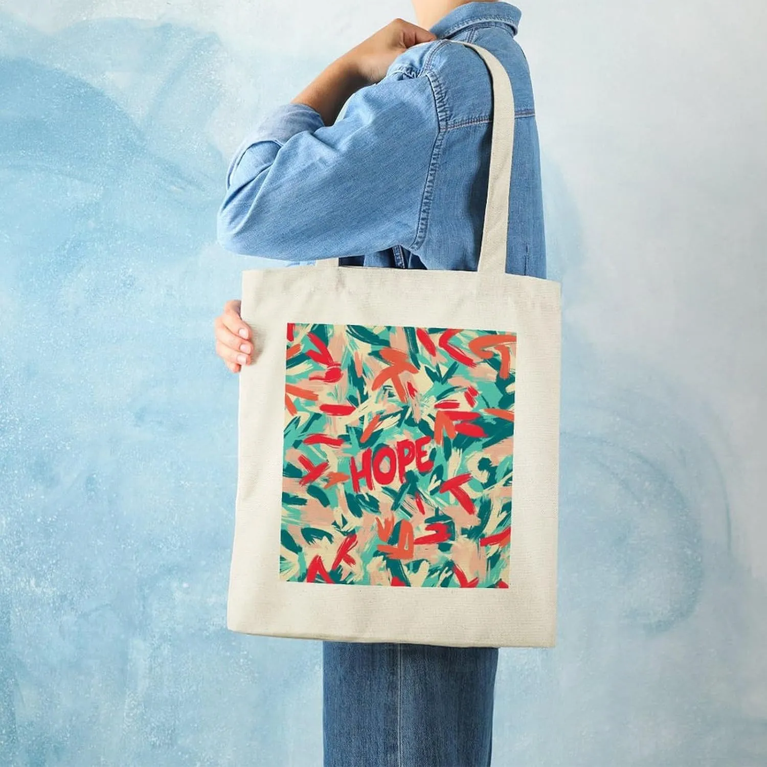 Cute Print Canvas Lightweight Tote Bags Casual Handbags Reusable Grocery Shopping Bag 13.4x15.8in
