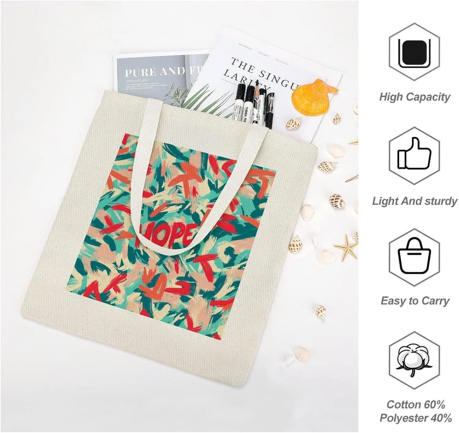 Cute Print Canvas Lightweight Tote Bags Casual Handbags Reusable Grocery Shopping Bag 13.4x15.8in