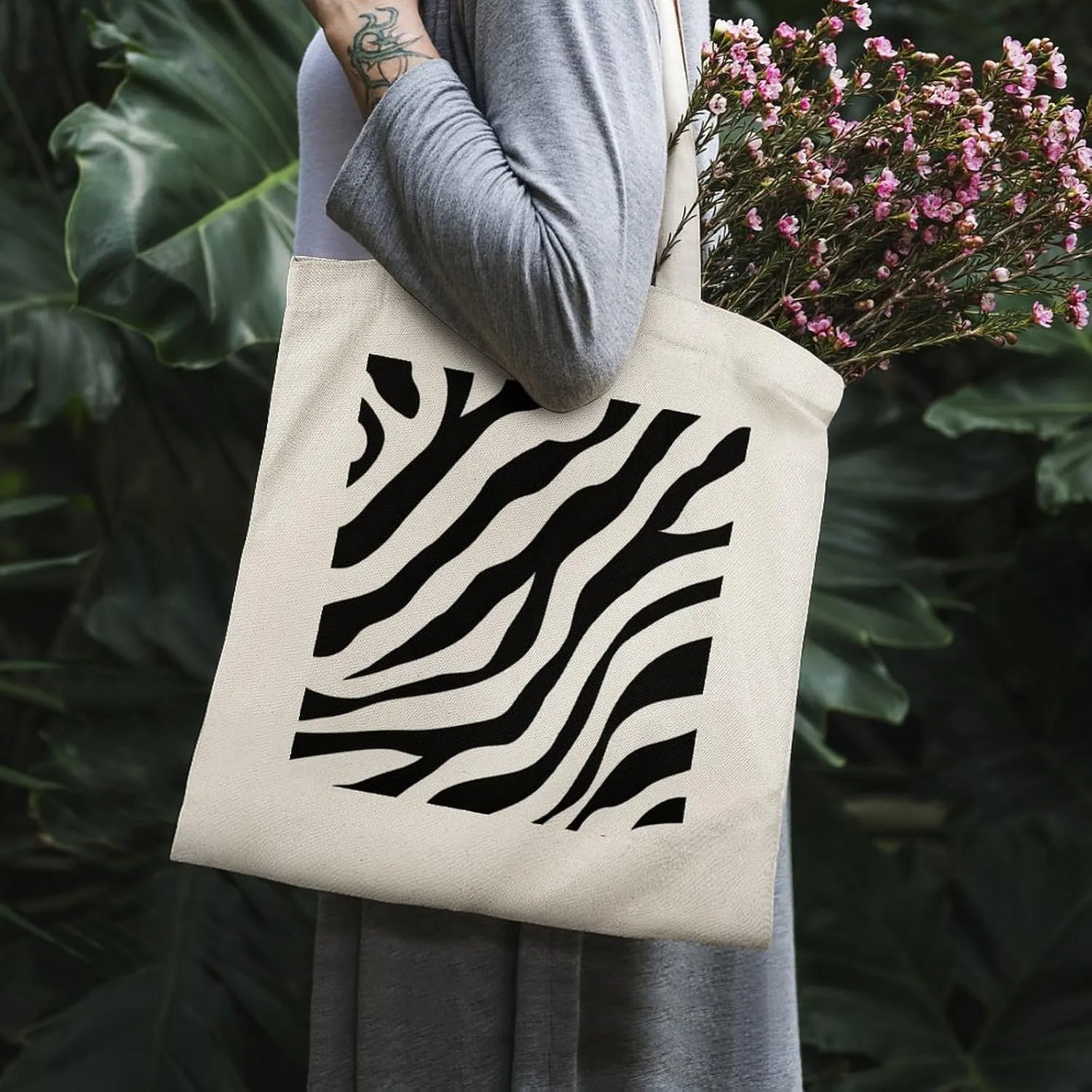 Cute Print Canvas Lightweight Tote Bags Casual Handbags Reusable Grocery Shopping Bag 13.4x15.8in