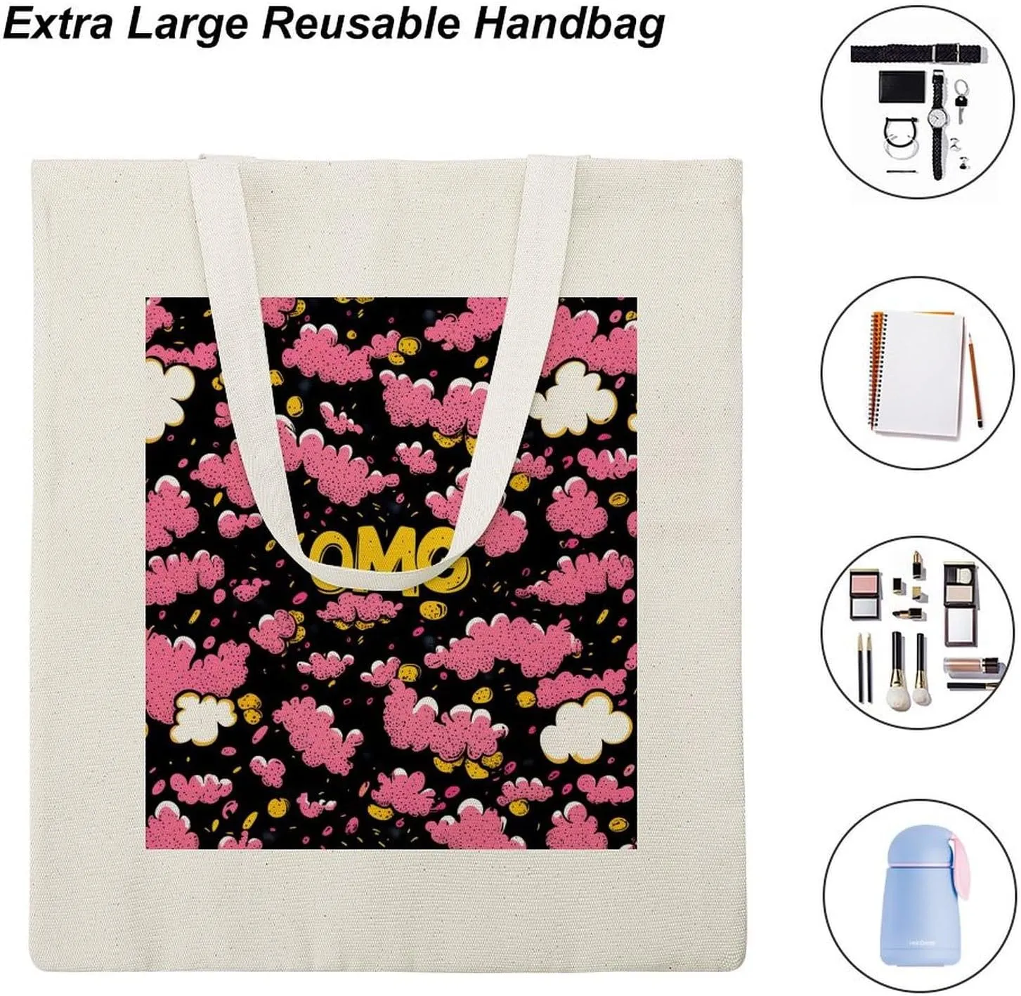 Cute Print Canvas Lightweight Tote Bags Casual Handbags Reusable Grocery Shopping Bag 13.4x15.8in