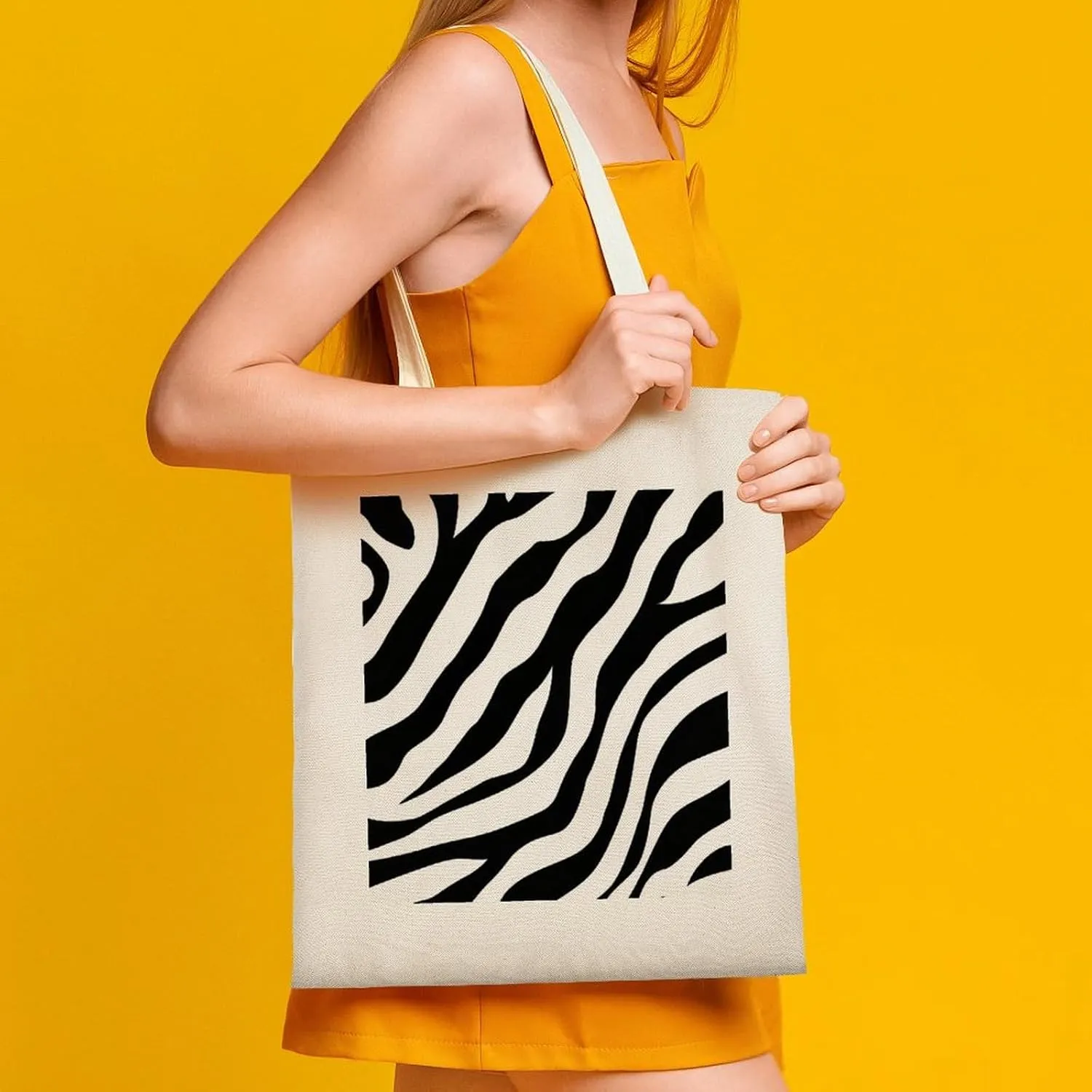 Cute Print Canvas Lightweight Tote Bags Casual Handbags Reusable Grocery Shopping Bag 13.4x15.8in