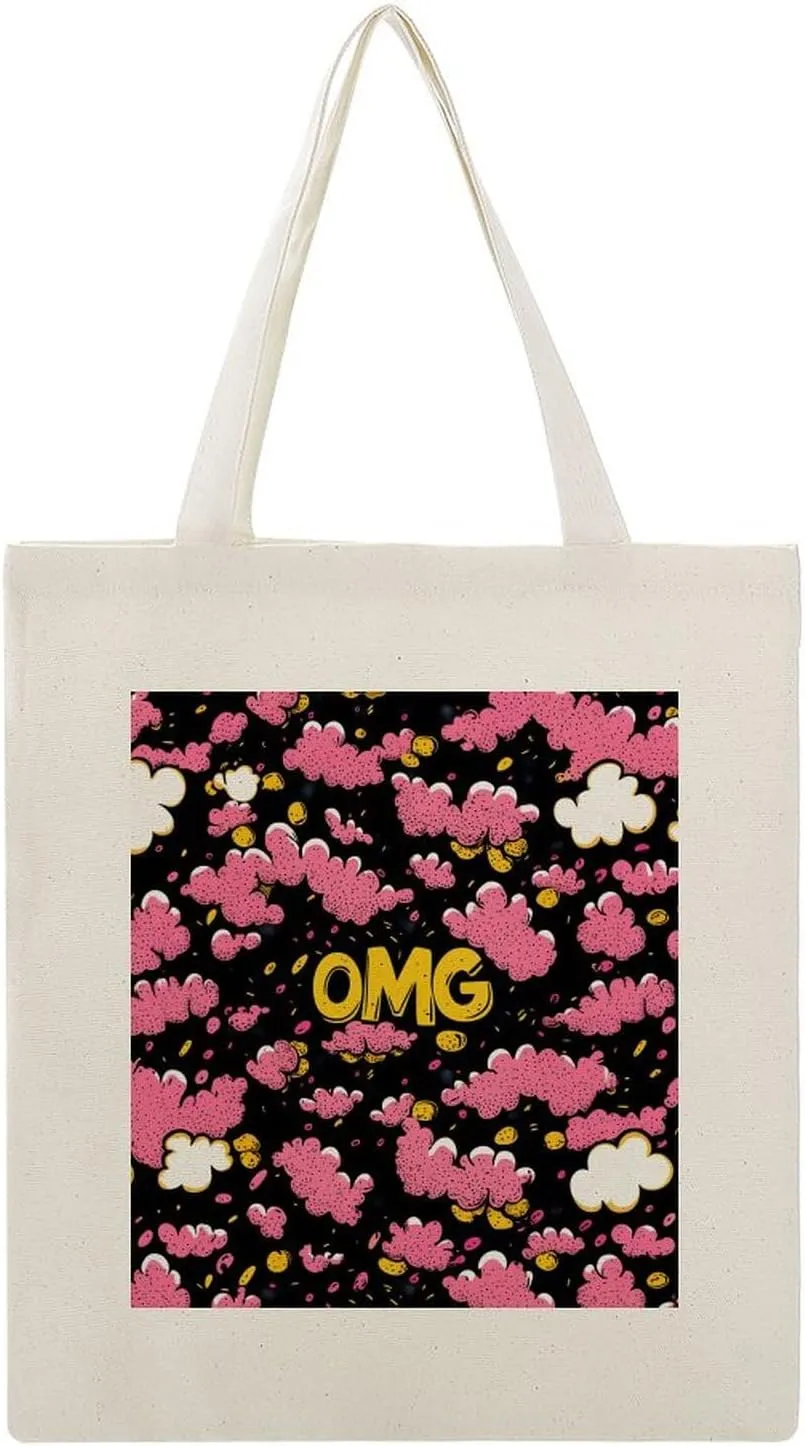 Cute Print Canvas Lightweight Tote Bags Casual Handbags Reusable Grocery Shopping Bag 13.4x15.8in