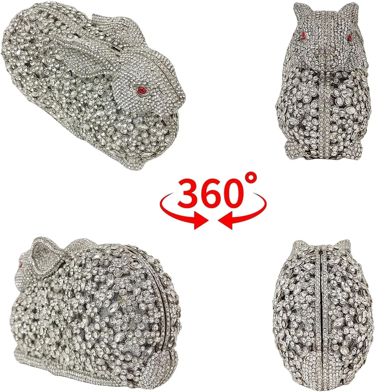 Cute Rabbit Evening Bag Bunny Rhinestone Purse Animal Crystal Clutch for Party Wedding Prom Handbag