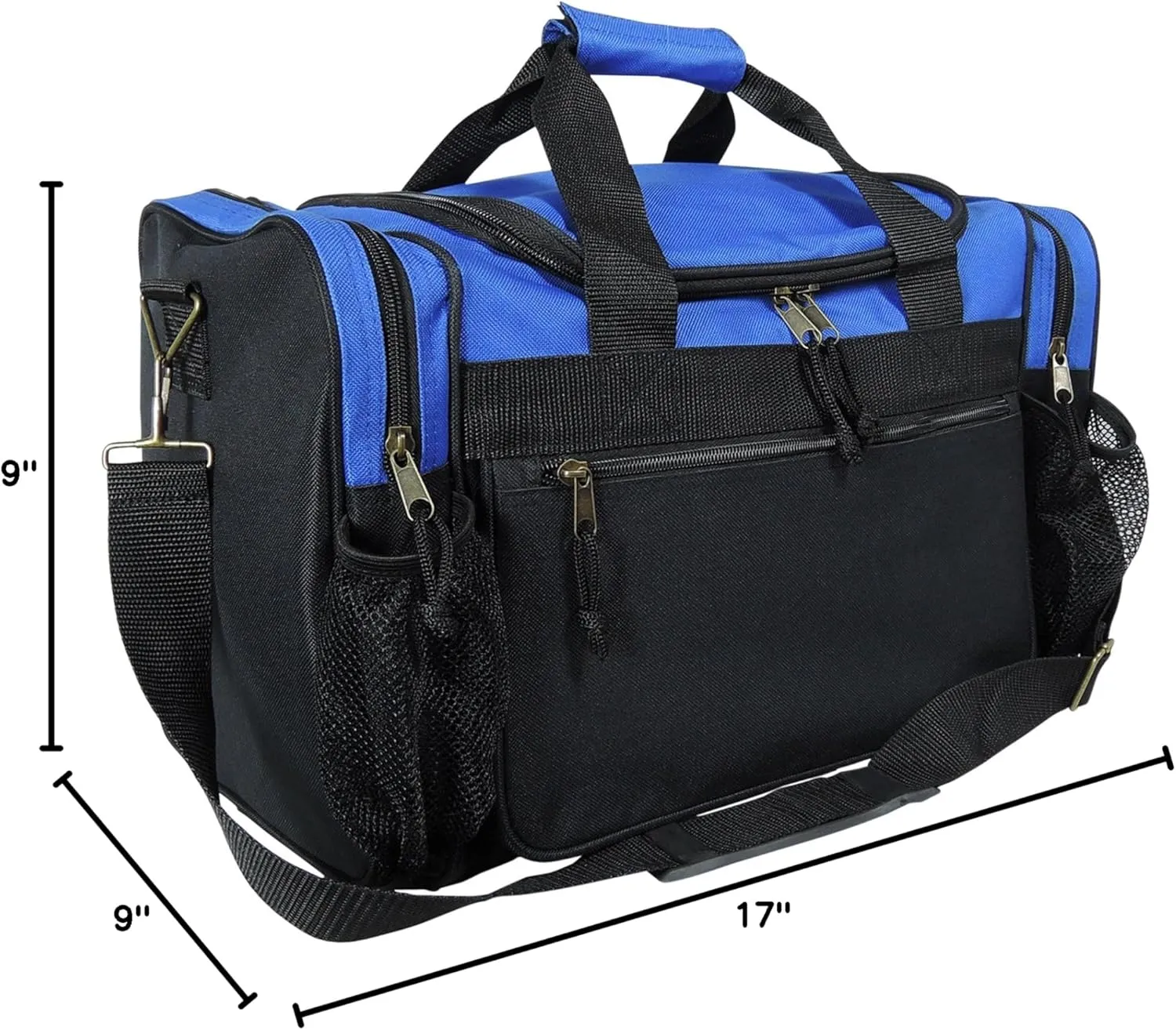 DALIX 17" Duffle Bag Dual Front Mesh Pockets (Black Gold Gray Dark Green Navy Blue Maroon Royal Blue Orange Pink Purple Red White