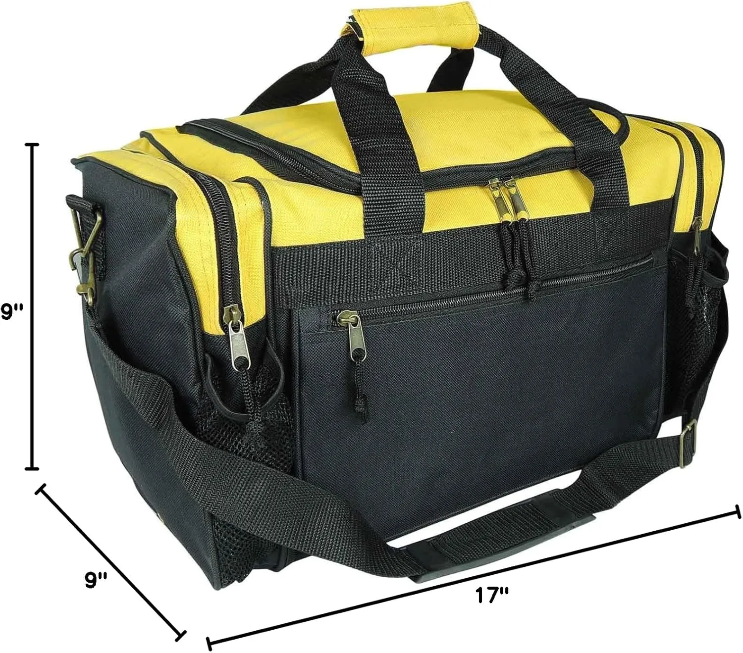 DALIX 17" Duffle Bag Dual Front Mesh Pockets (Black Gold Gray Dark Green Navy Blue Maroon Royal Blue Orange Pink Purple Red White