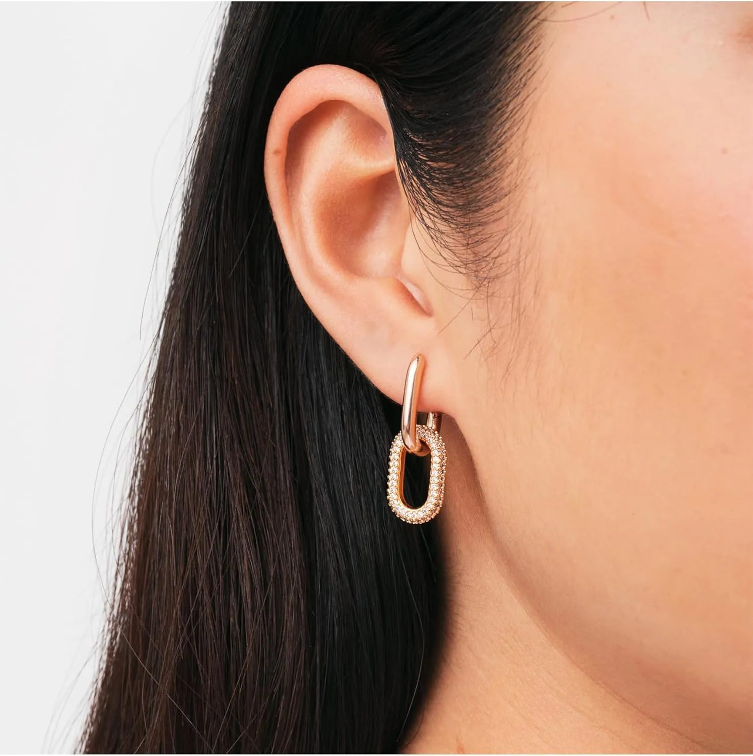 Daniel Wellington Crystal Link Earrings, Unisex Dangle Earrings with CZ Crystal, 316L Stainless Steel