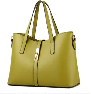 Dayfine Women's PU Leather Solid Handbag Lock Bag Large Capacity Shoulder Bag Diagonal Tote