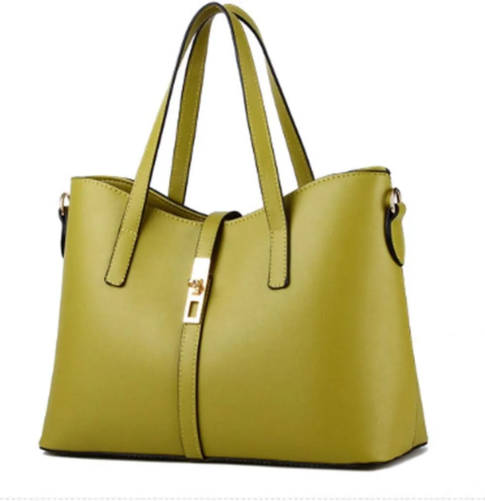 Dayfine Women's PU Leather Solid Handbag Lock Bag Large Capacity Shoulder Bag Diagonal Tote
