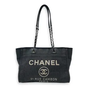 Deauville Small Blue Tote Bag in Denim, Silver hardware