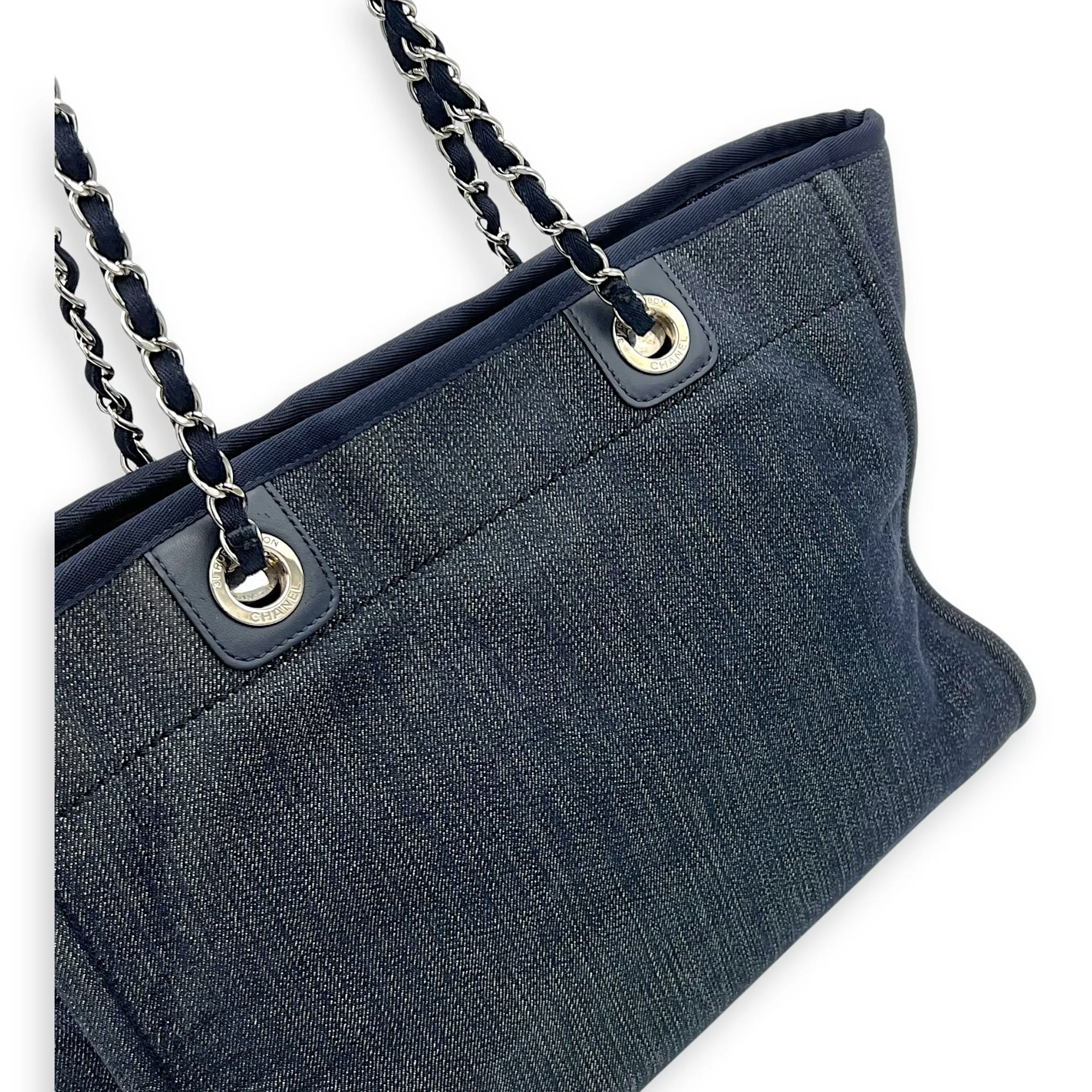 Deauville Small Blue Tote Bag in Denim, Silver hardware