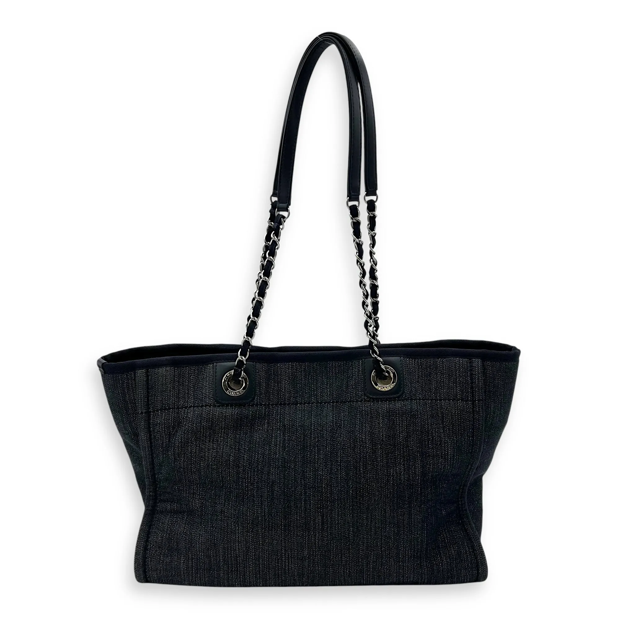 Deauville Small Blue Tote Bag in Denim, Silver hardware