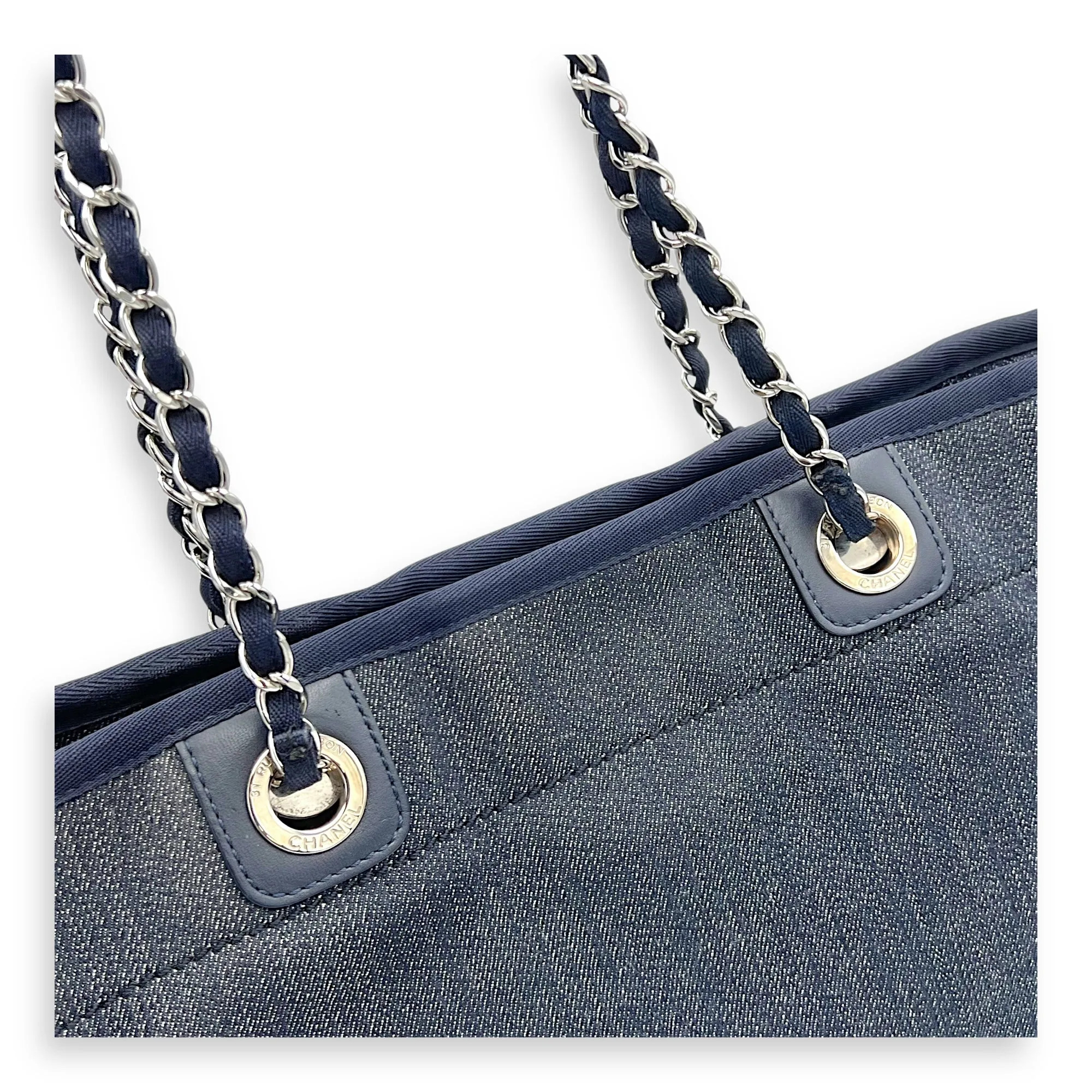 Deauville Small Blue Tote Bag in Denim, Silver hardware