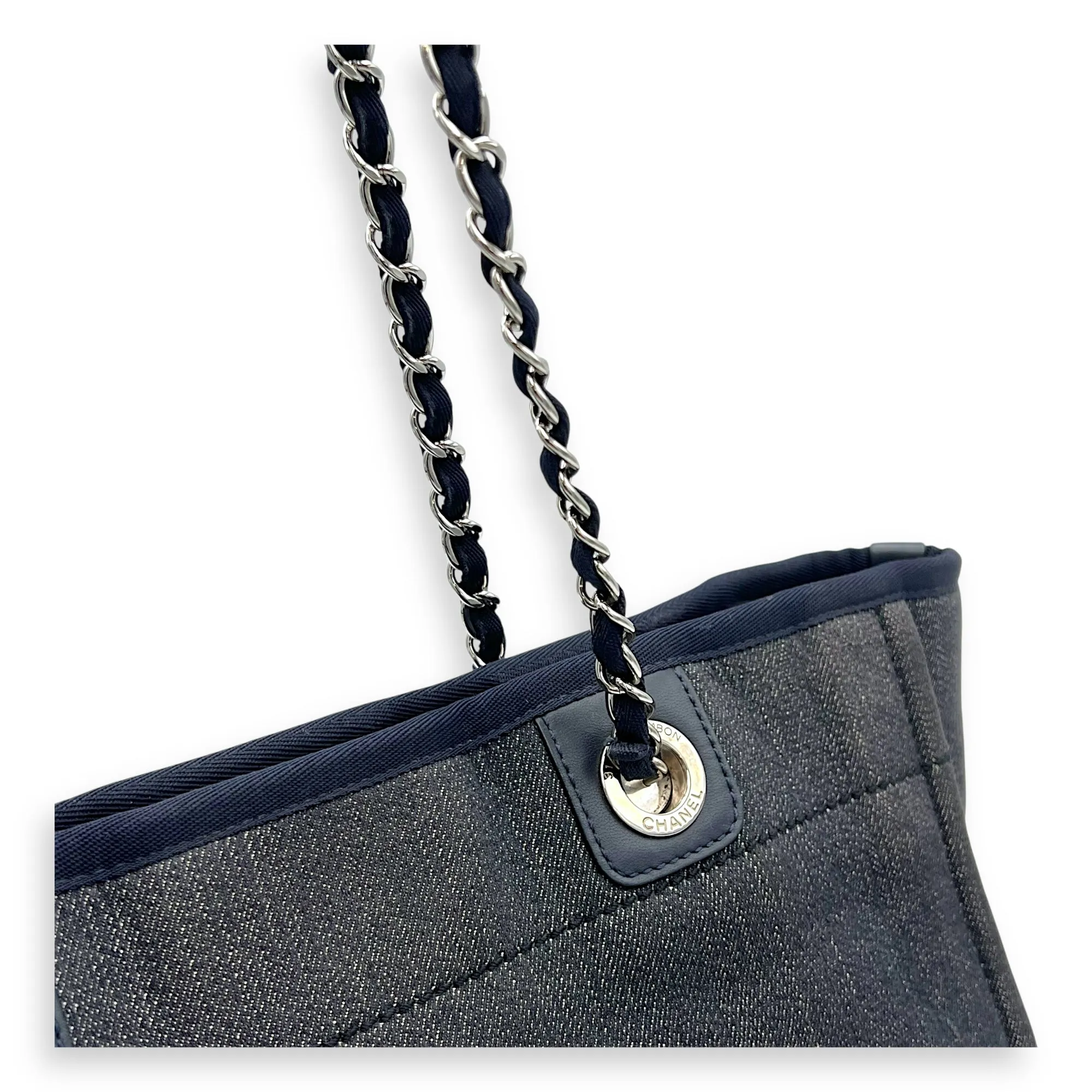 Deauville Small Blue Tote Bag in Denim, Silver hardware