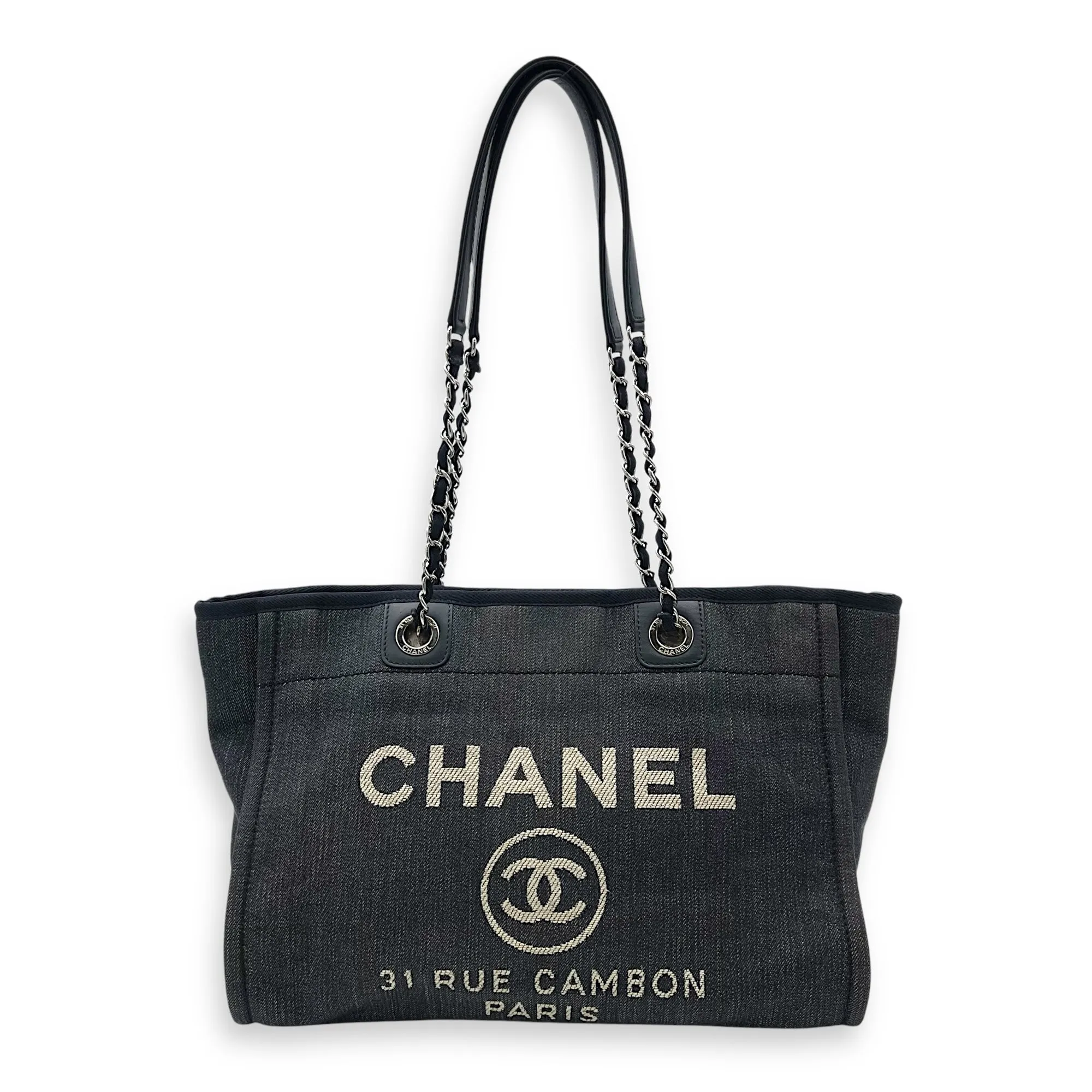 Deauville Small Blue Tote Bag in Denim, Silver hardware