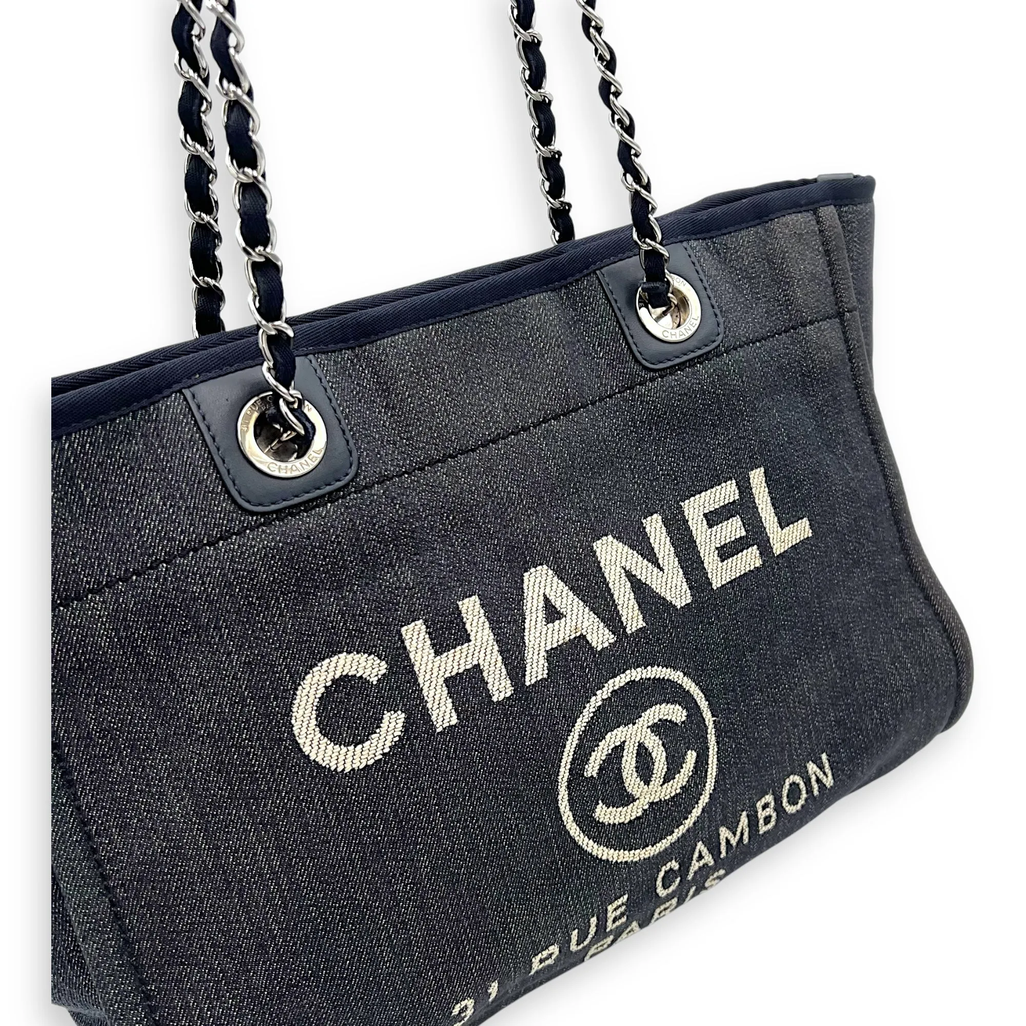Deauville Small Blue Tote Bag in Denim, Silver hardware
