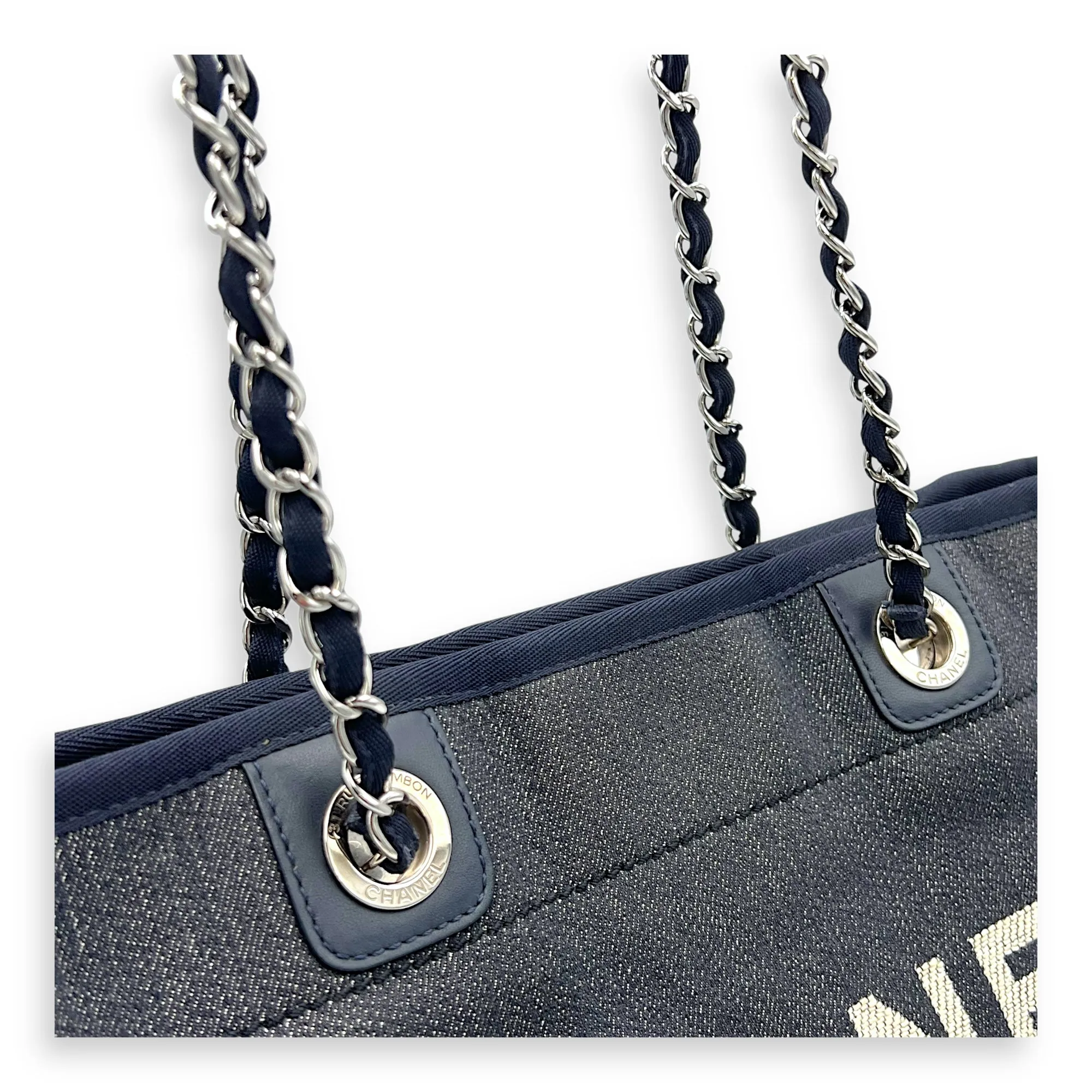 Deauville Small Blue Tote Bag in Denim, Silver hardware