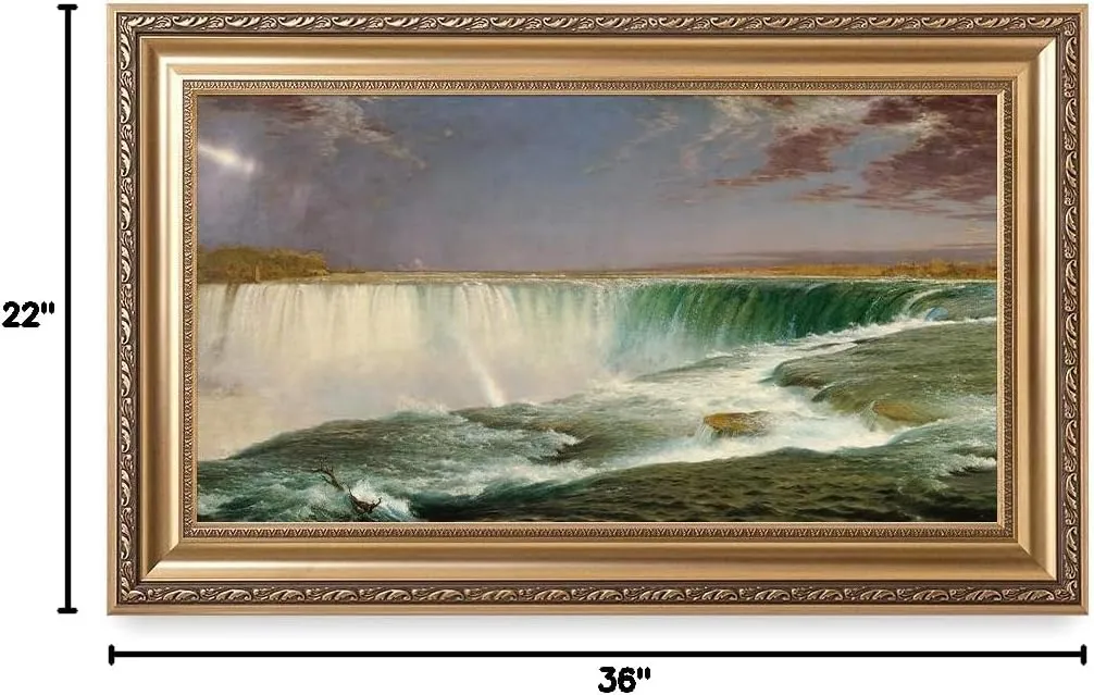 DECORARTS - Niagara Falls by Frederic Edwin Church, Giclee Print on Canvas. Ready to Hang Framed Wall Art for Home and Office Decor. Total Size w/Frame: 36x22