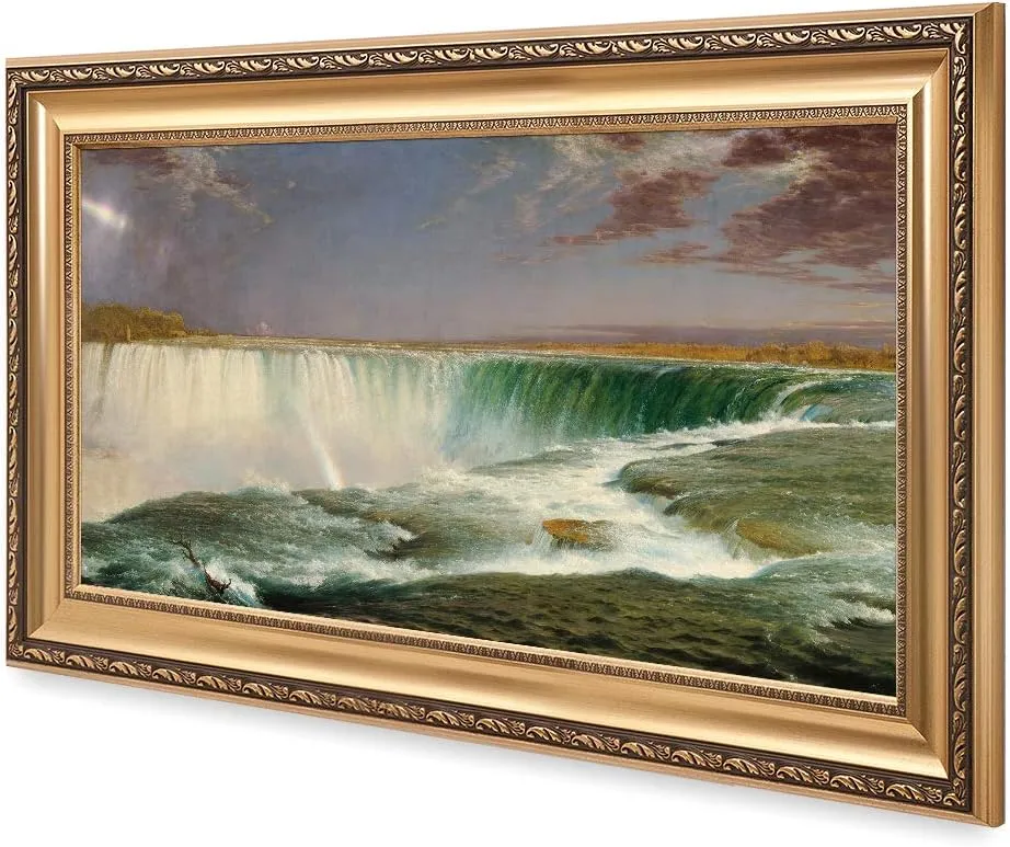 DECORARTS - Niagara Falls by Frederic Edwin Church, Giclee Print on Canvas. Ready to Hang Framed Wall Art for Home and Office Decor. Total Size w/Frame: 36x22