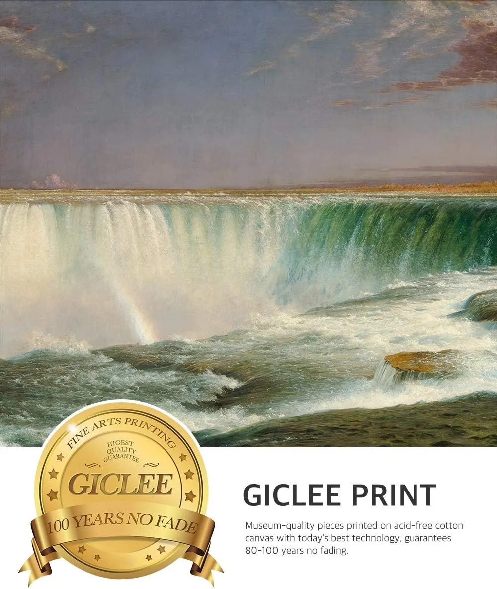 DECORARTS - Niagara Falls by Frederic Edwin Church, Giclee Print on Canvas. Ready to Hang Framed Wall Art for Home and Office Decor. Total Size w/Frame: 36x22