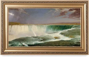 DECORARTS - Niagara Falls by Frederic Edwin Church, Giclee Print on Canvas. Ready to Hang Framed Wall Art for Home and Office Decor. Total Size w/Frame: 36x22