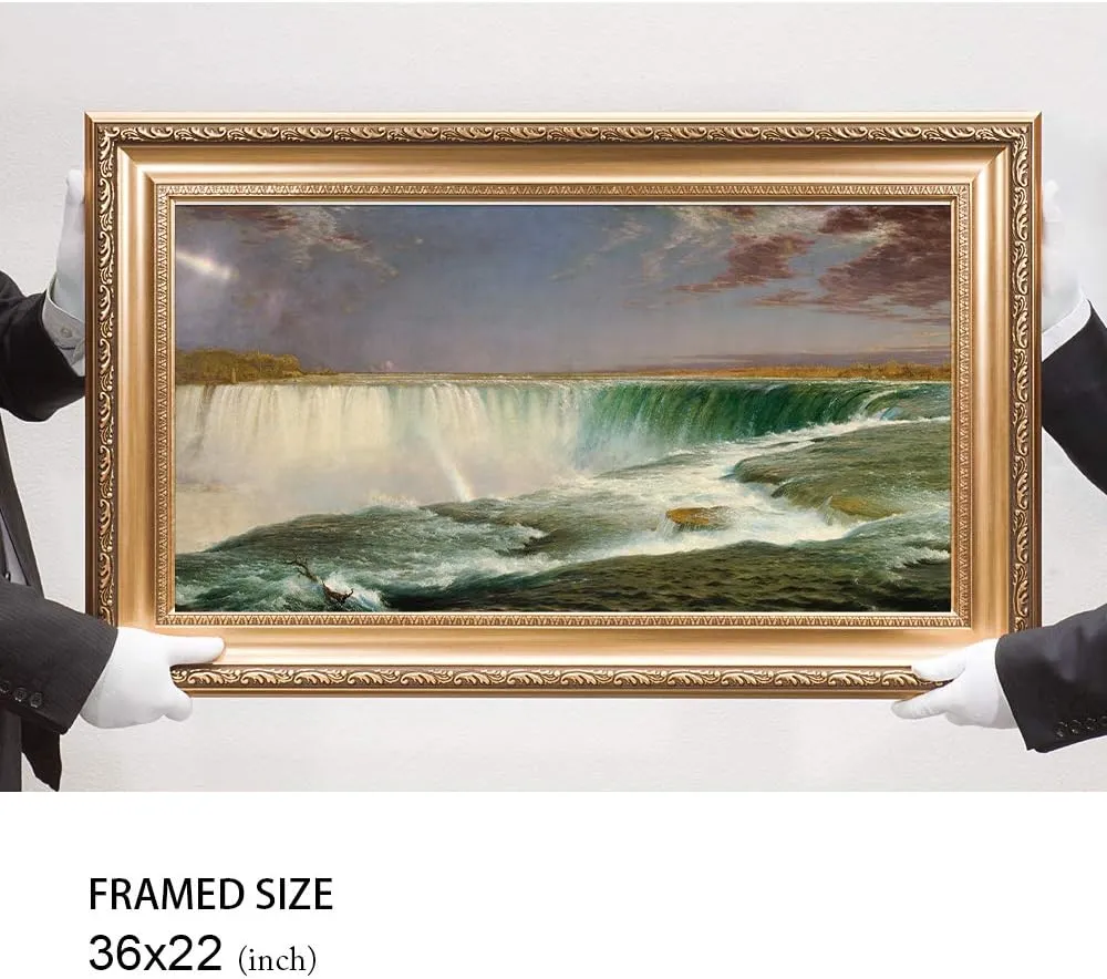 DECORARTS - Niagara Falls by Frederic Edwin Church, Giclee Print on Canvas. Ready to Hang Framed Wall Art for Home and Office Decor. Total Size w/Frame: 36x22