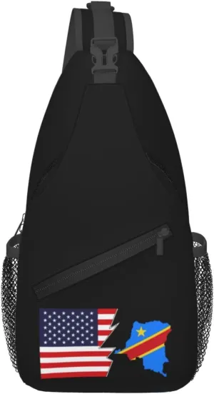 Democratic Republic Of The Congo Terrain Map And America Crossbody Bags For Women Men Chest Backpack Gym Shoulder Bag Travel Outdoor Sports Casual Crossbody Bags