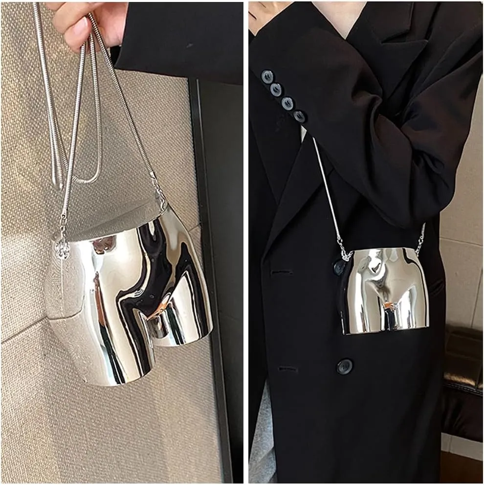 Design Evening Clutch Handbags Mini Silver Acrylic Purse for Women Novelty Funny Silver Crossbody Unique Shoulder Bag