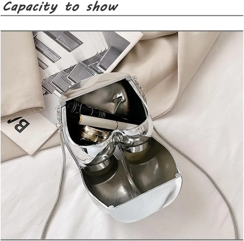 Design Evening Clutch Handbags Mini Silver Acrylic Purse for Women Novelty Funny Silver Crossbody Unique Shoulder Bag