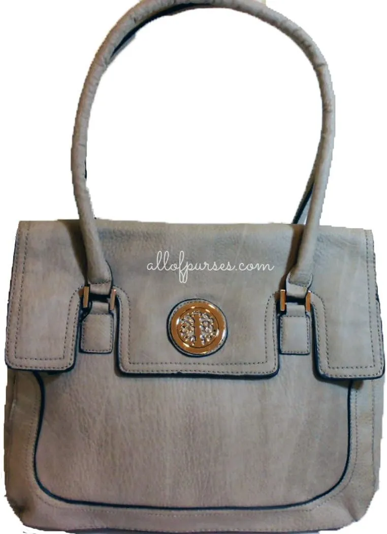 Designer Golden Medallion bold stitch multi pockets zippers L satchel Bag tote